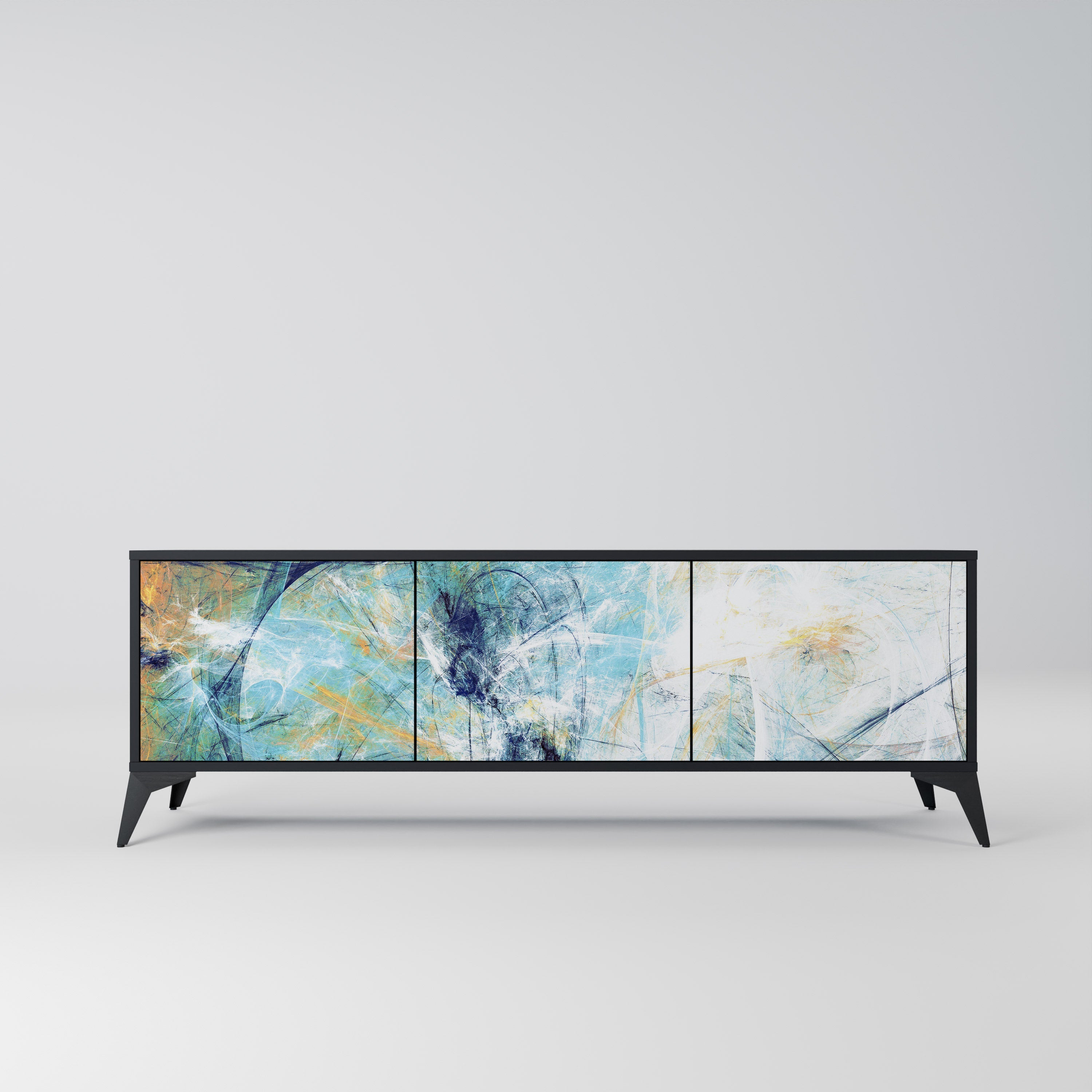 RÉFLEXIONS ABSTRAITES Meuble TV 3 portes en finition noire