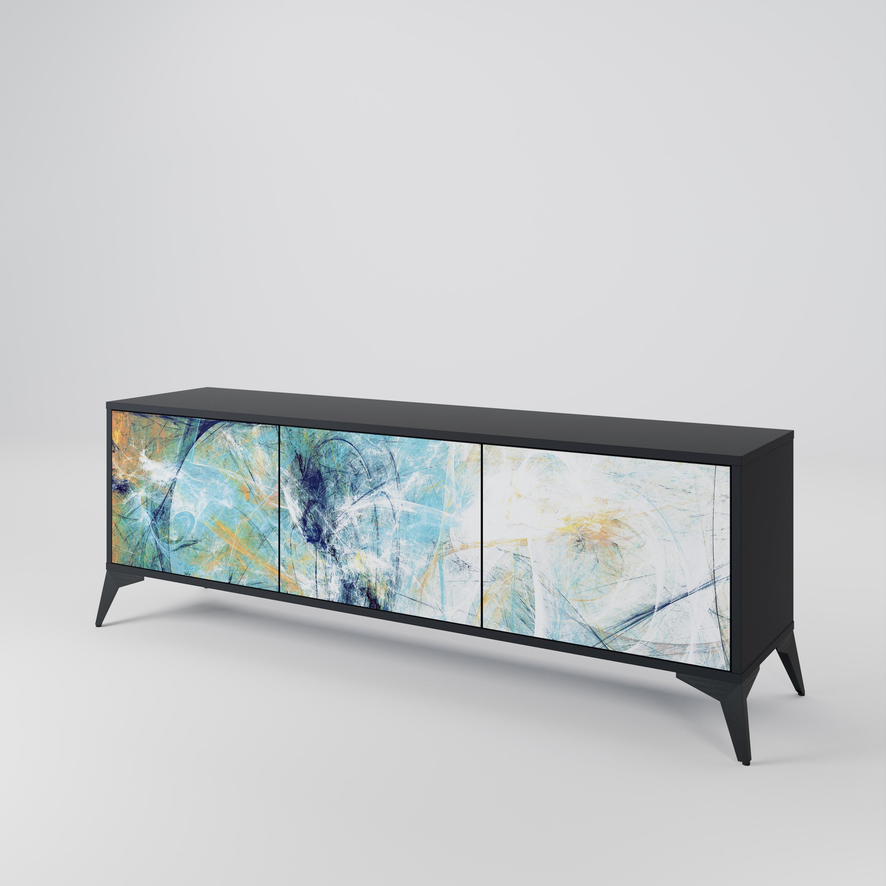 RÉFLEXIONS ABSTRAITES Meuble TV 3 portes en finition noire
