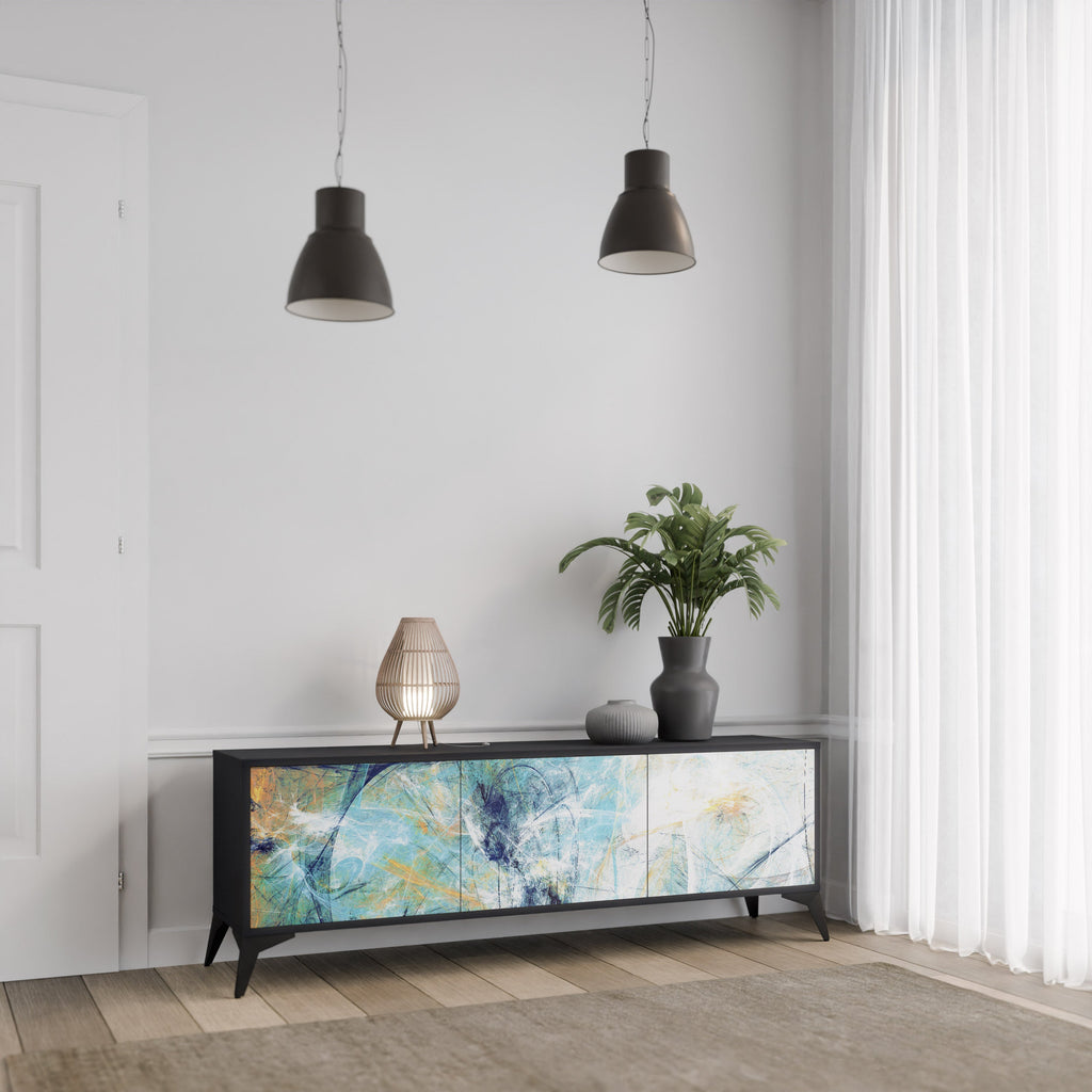 ABSTRACT THOUGHTS 3-Door TV Stand in Black Finish