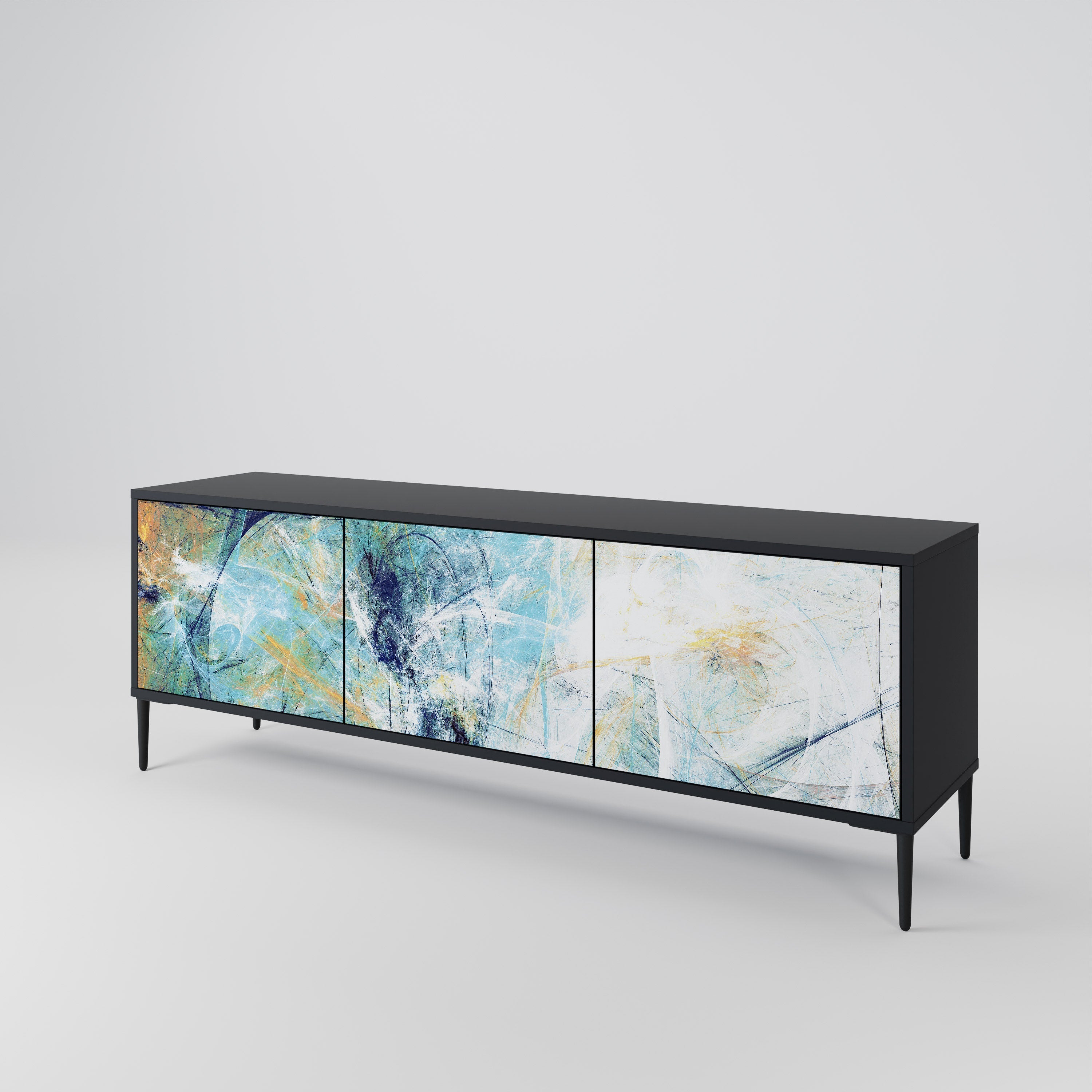 RÉFLEXIONS ABSTRAITES Meuble TV 3 portes en finition noire