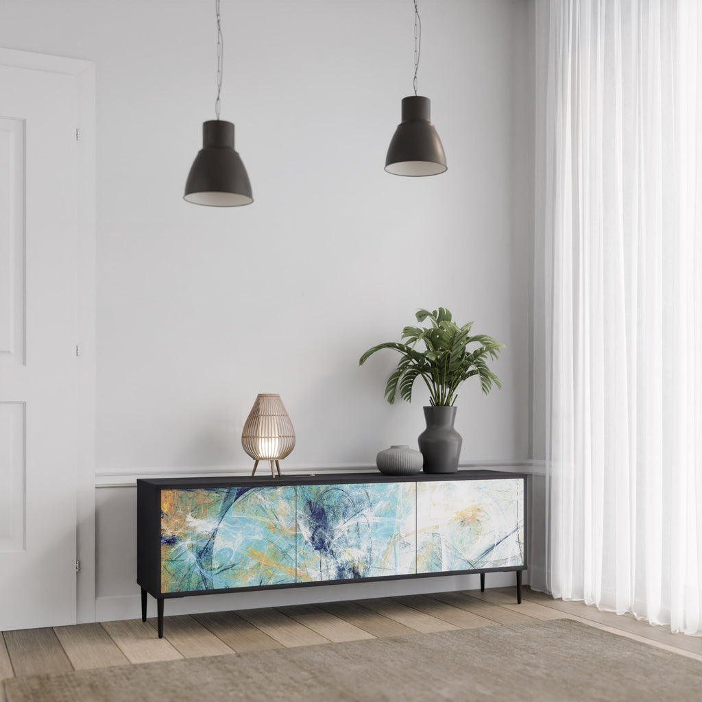 ABSTRACT THOUGHTS 3-Door TV Stand in Black Finish