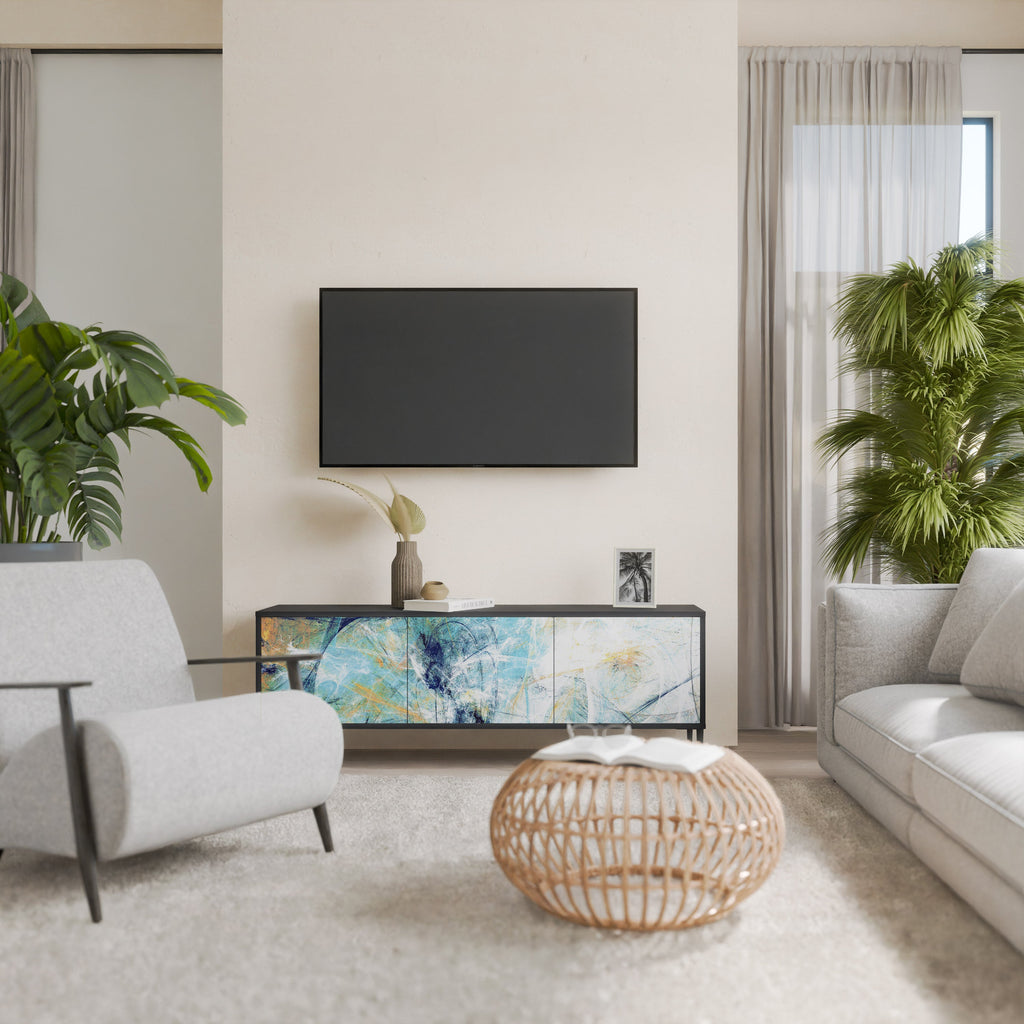 ABSTRACT THOUGHTS 3-Door TV Stand in Black Finish