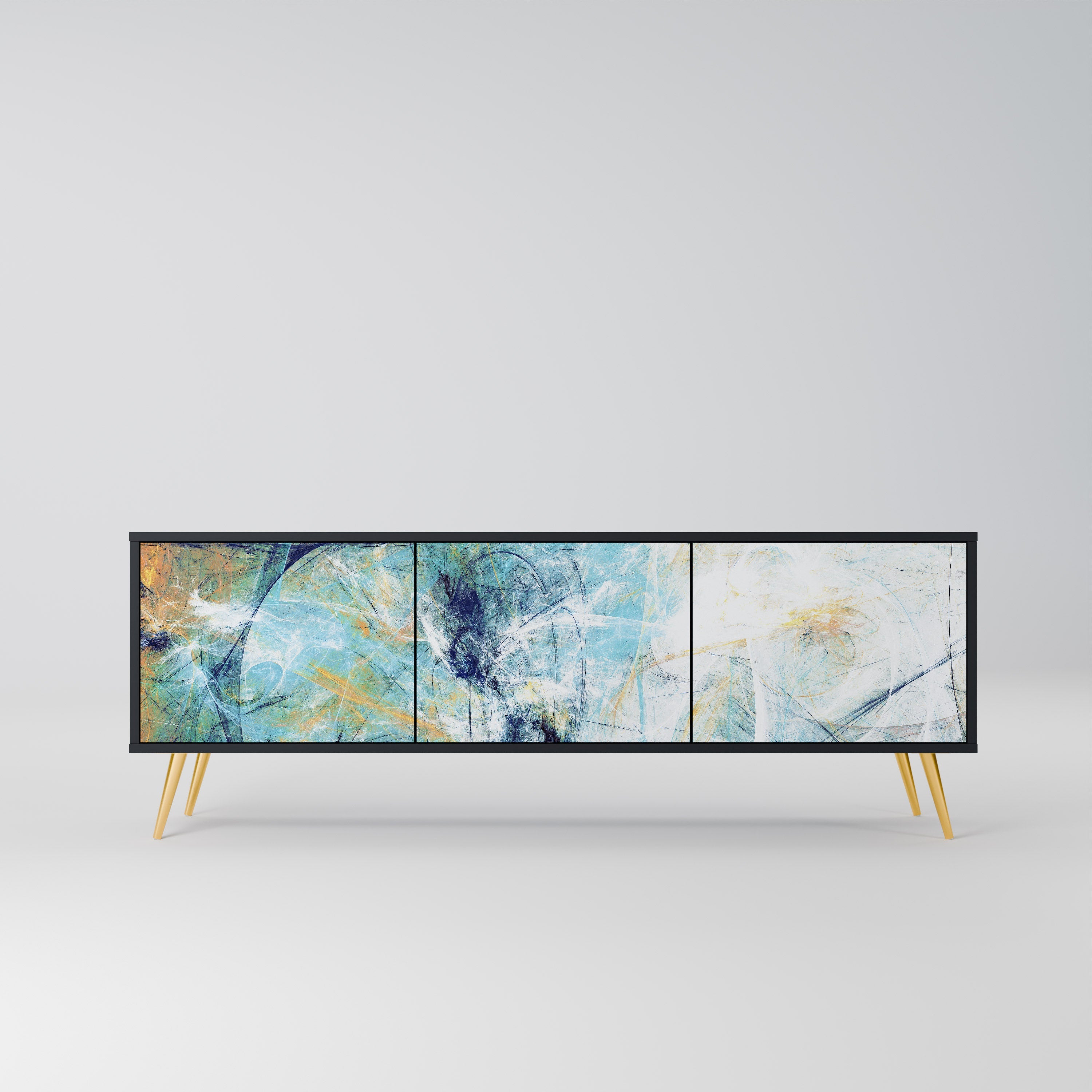 RÉFLEXIONS ABSTRAITES Meuble TV 3 portes en finition noire