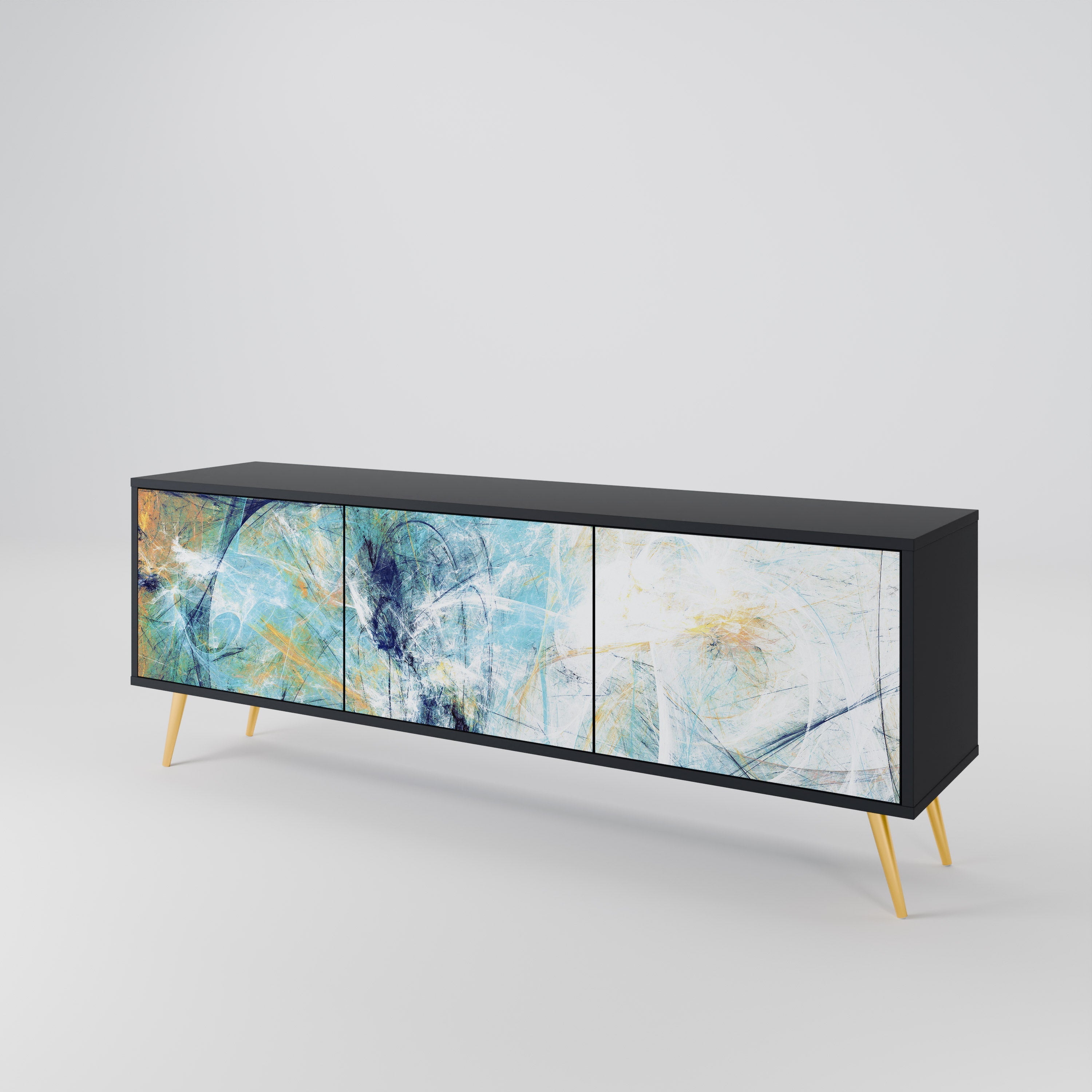 RÉFLEXIONS ABSTRAITES Meuble TV 3 portes en finition noire