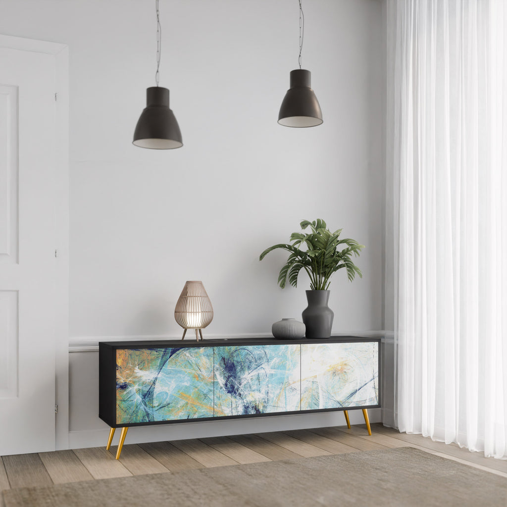 ABSTRACT THOUGHTS 3-Door TV Stand in Black Finish