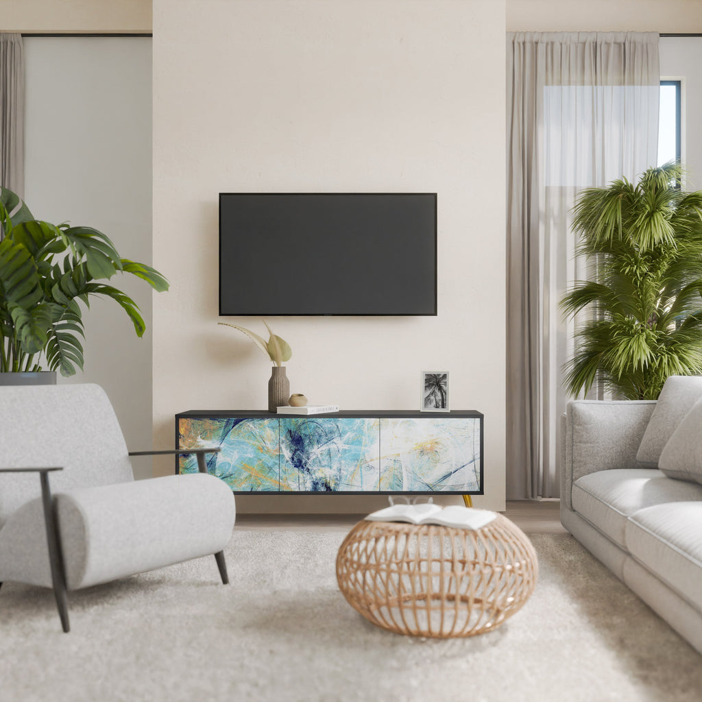 ABSTRACT THOUGHTS 3-Door TV Stand in Black Finish