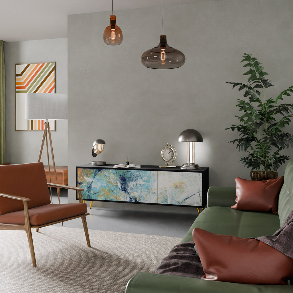 ABSTRACT THOUGHTS 3-Door TV Stand in Black Finish