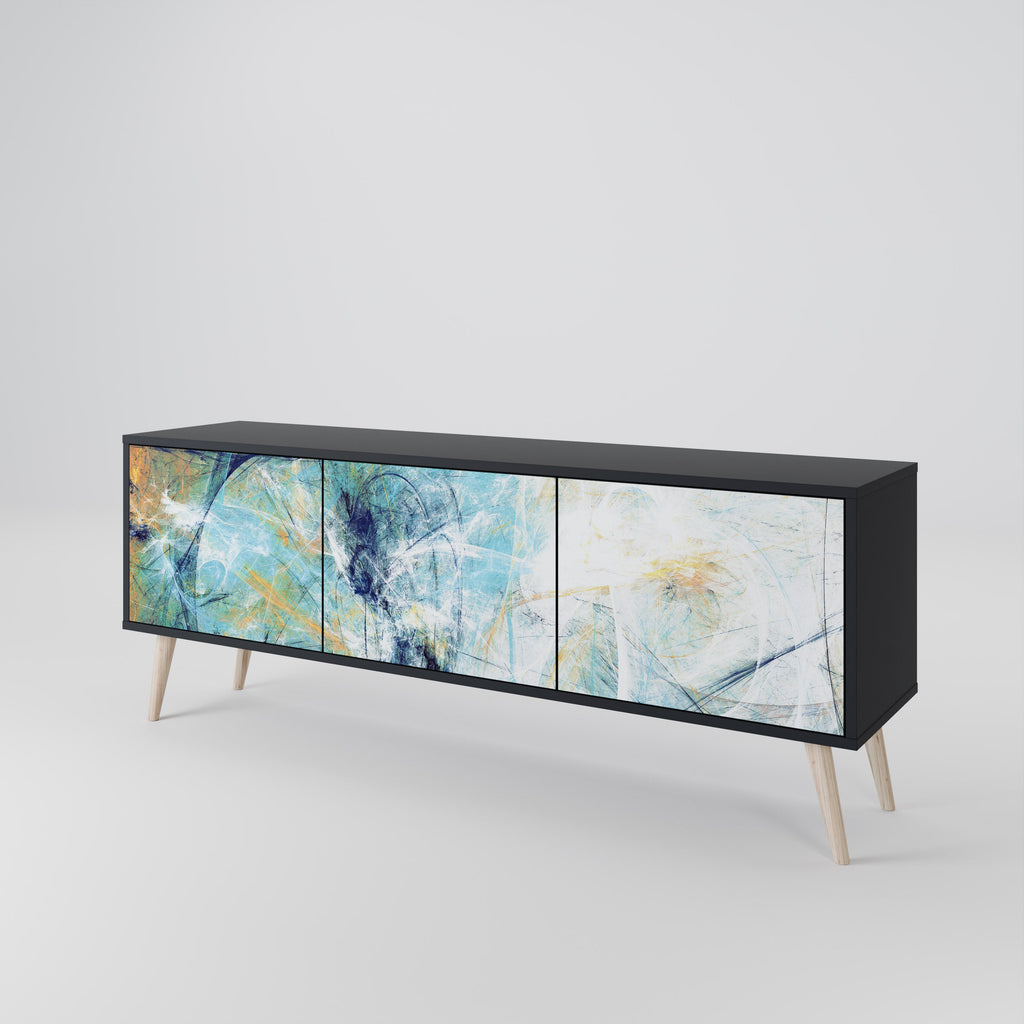 ABSTRACT THOUGHTS 3-Door TV Stand in Black Finish