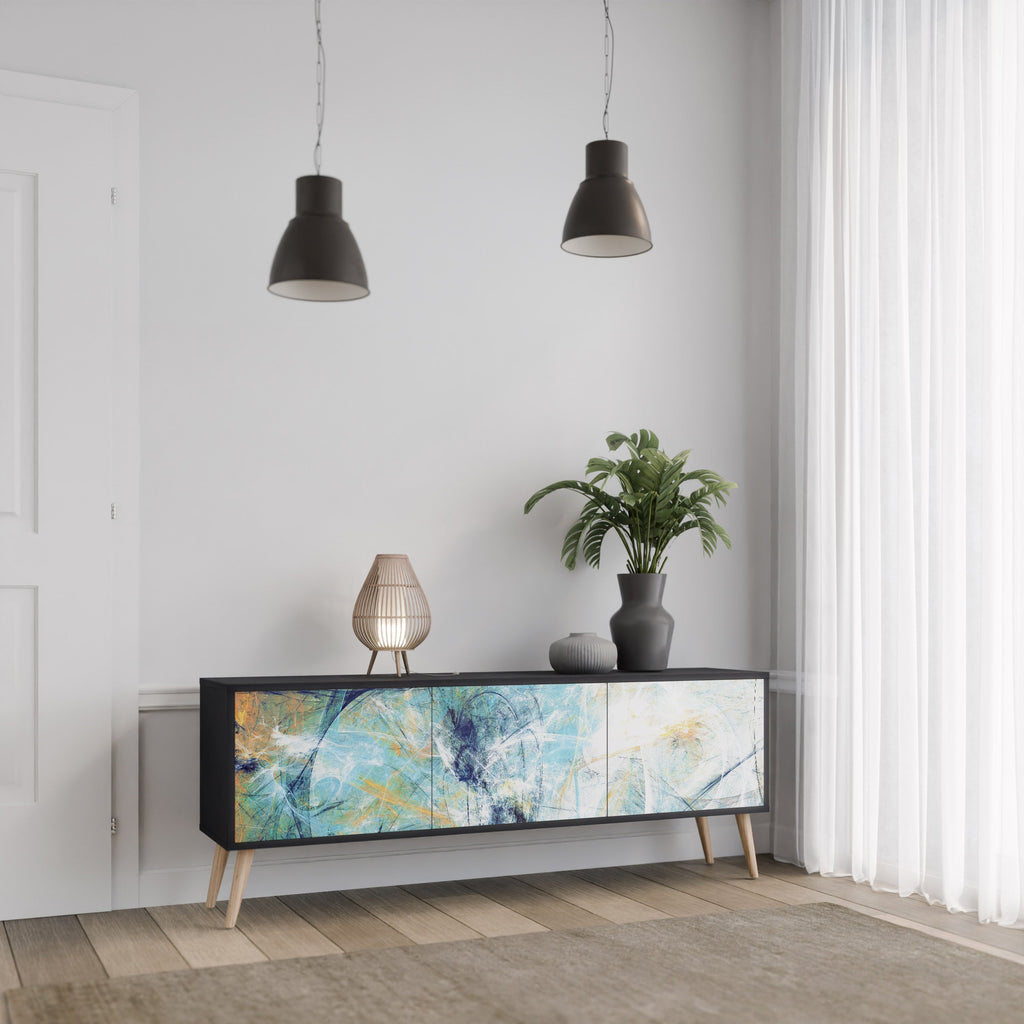 ABSTRACT THOUGHTS 3-Door TV Stand in Black Finish