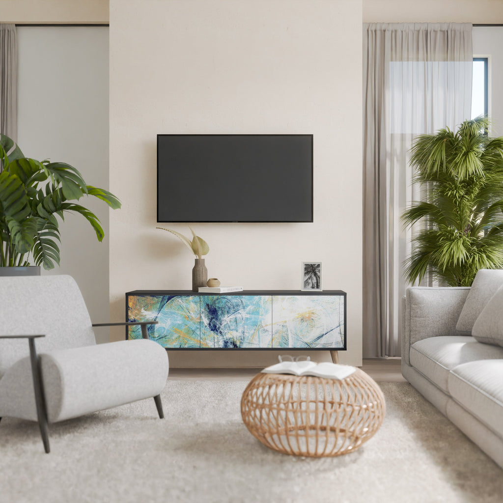 ABSTRACT THOUGHTS 3-Door TV Stand in Black Finish