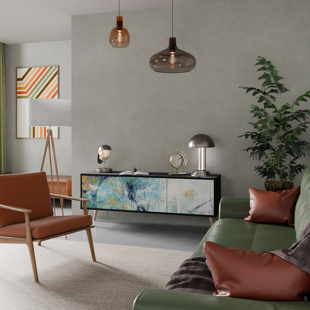 ABSTRACT THOUGHTS 3-Door TV Stand in Black Finish