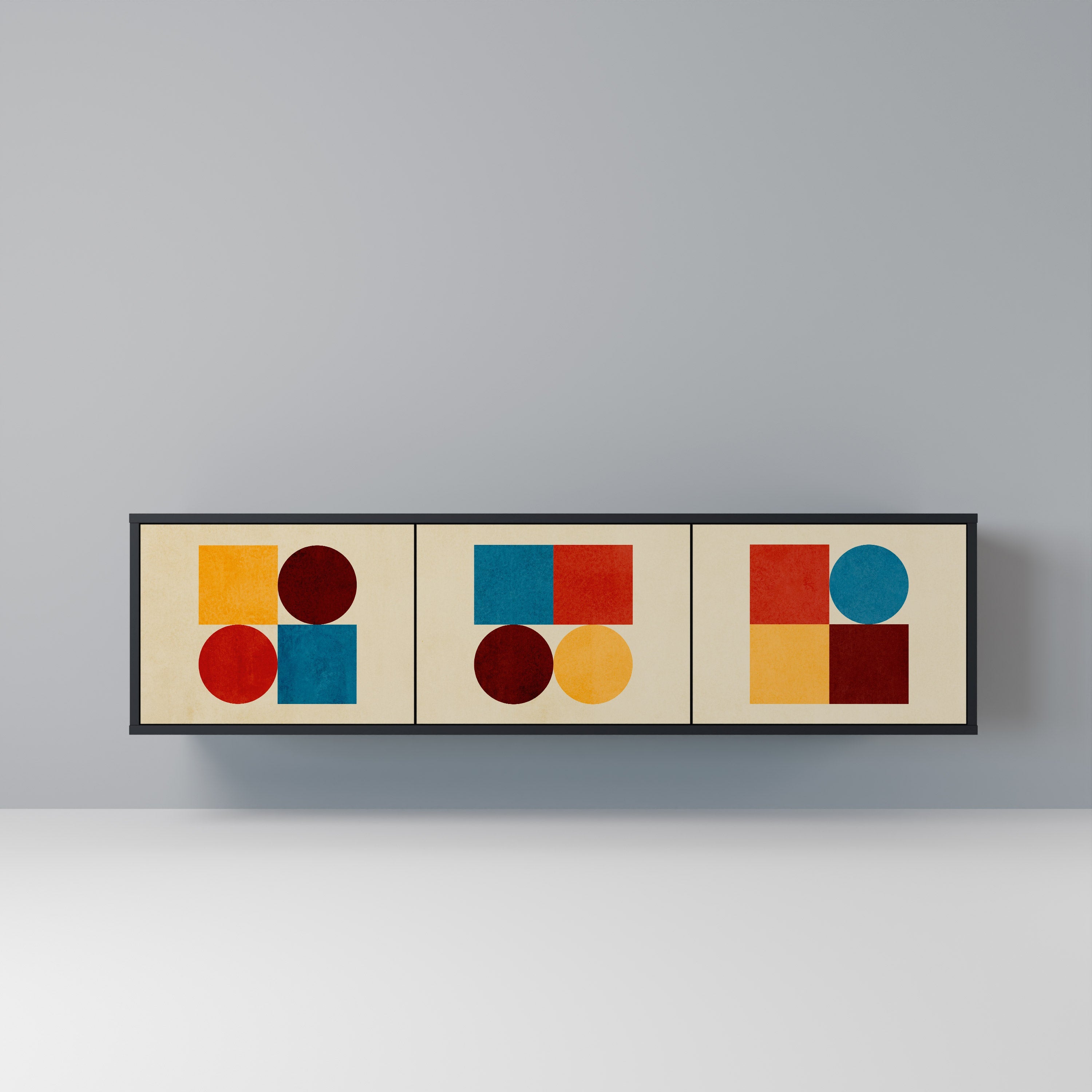 Meuble TV 3 portes GEOMETRIC PUZZLE en finition noire