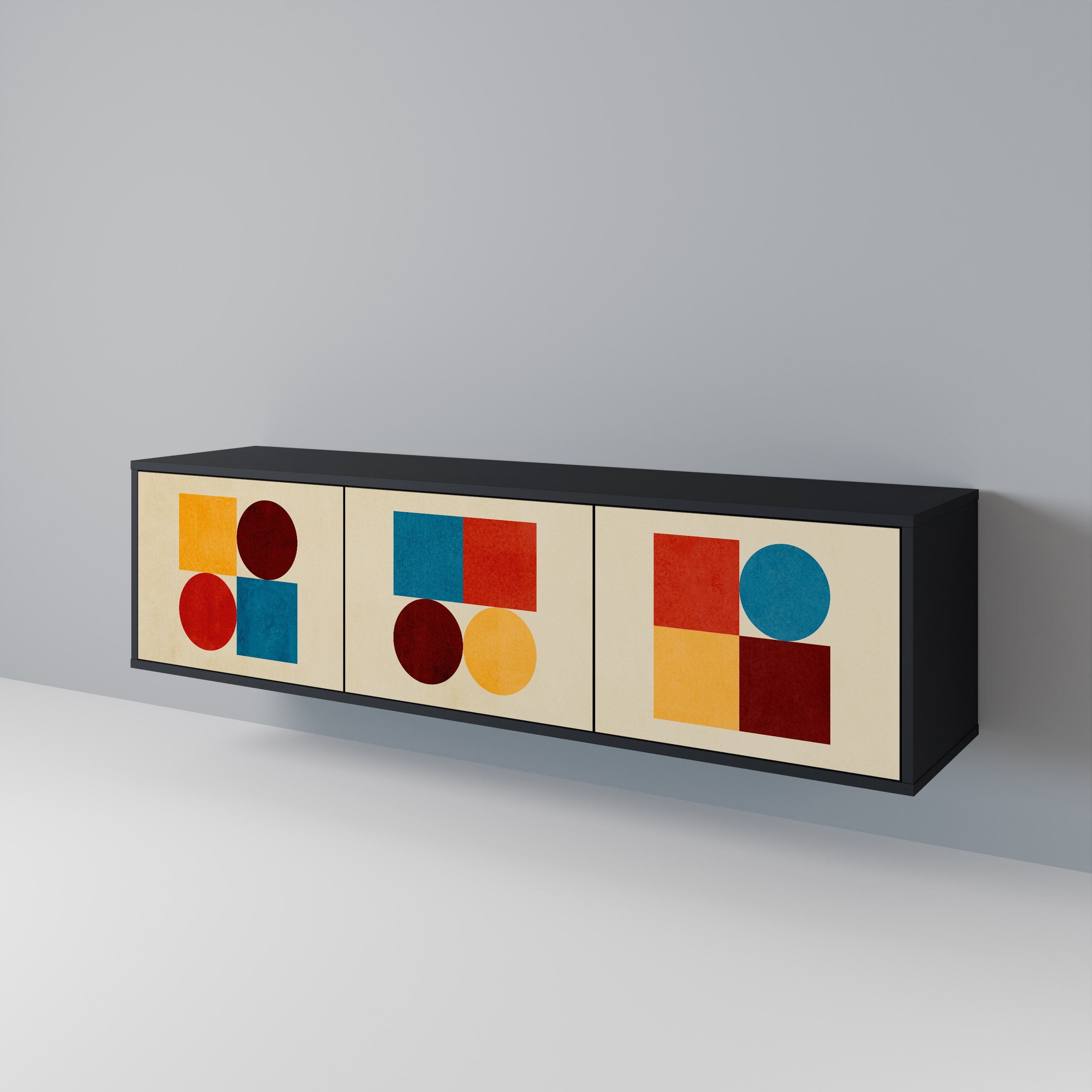 Meuble TV 3 portes GEOMETRIC PUZZLE en finition noire