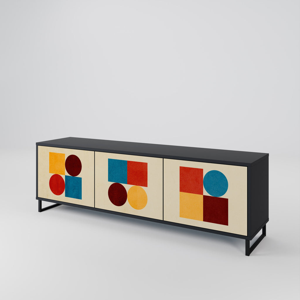 GEOMETRIC PUZZLE 3-Door TV Stand in Black Finish