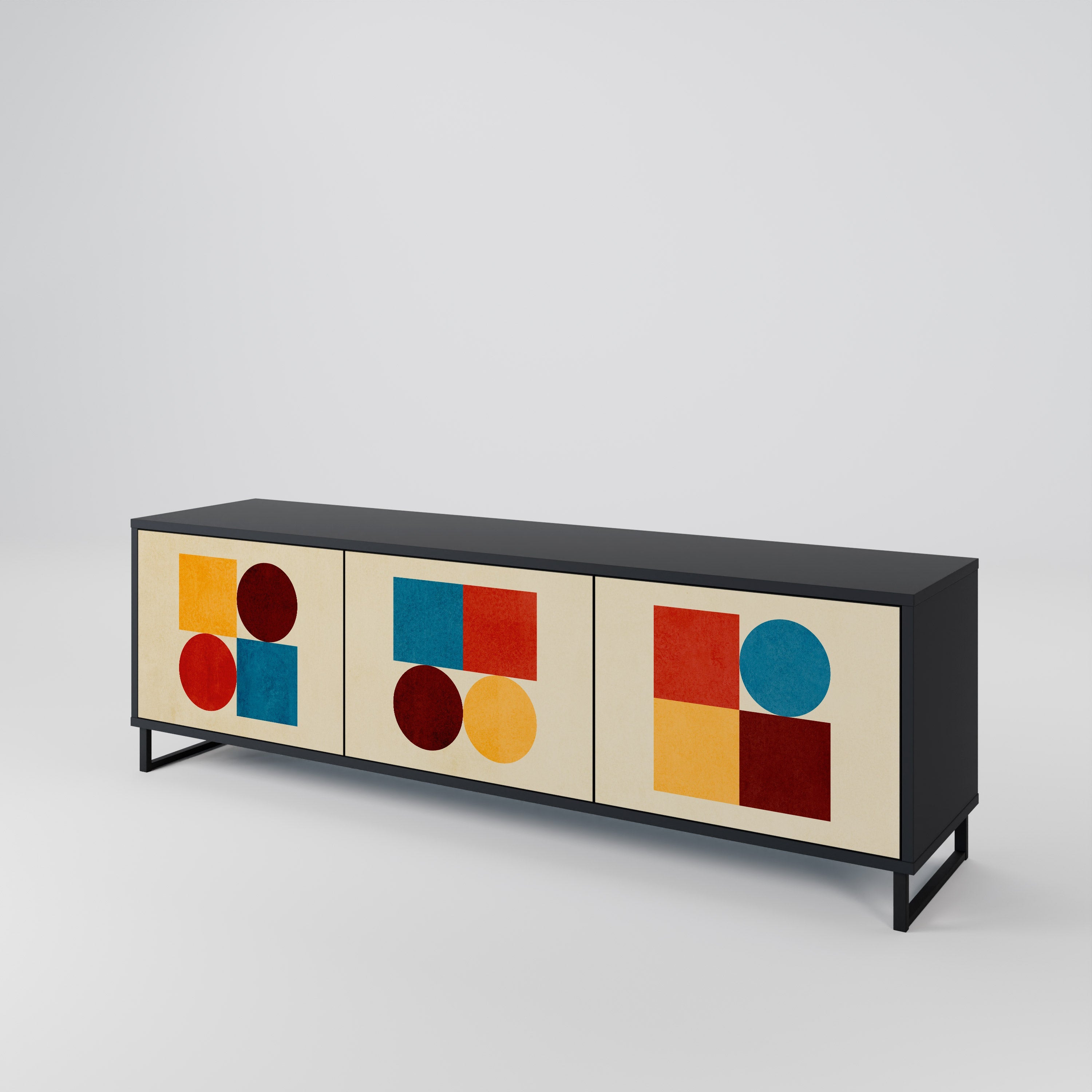 Meuble TV 3 portes GEOMETRIC PUZZLE en finition noire