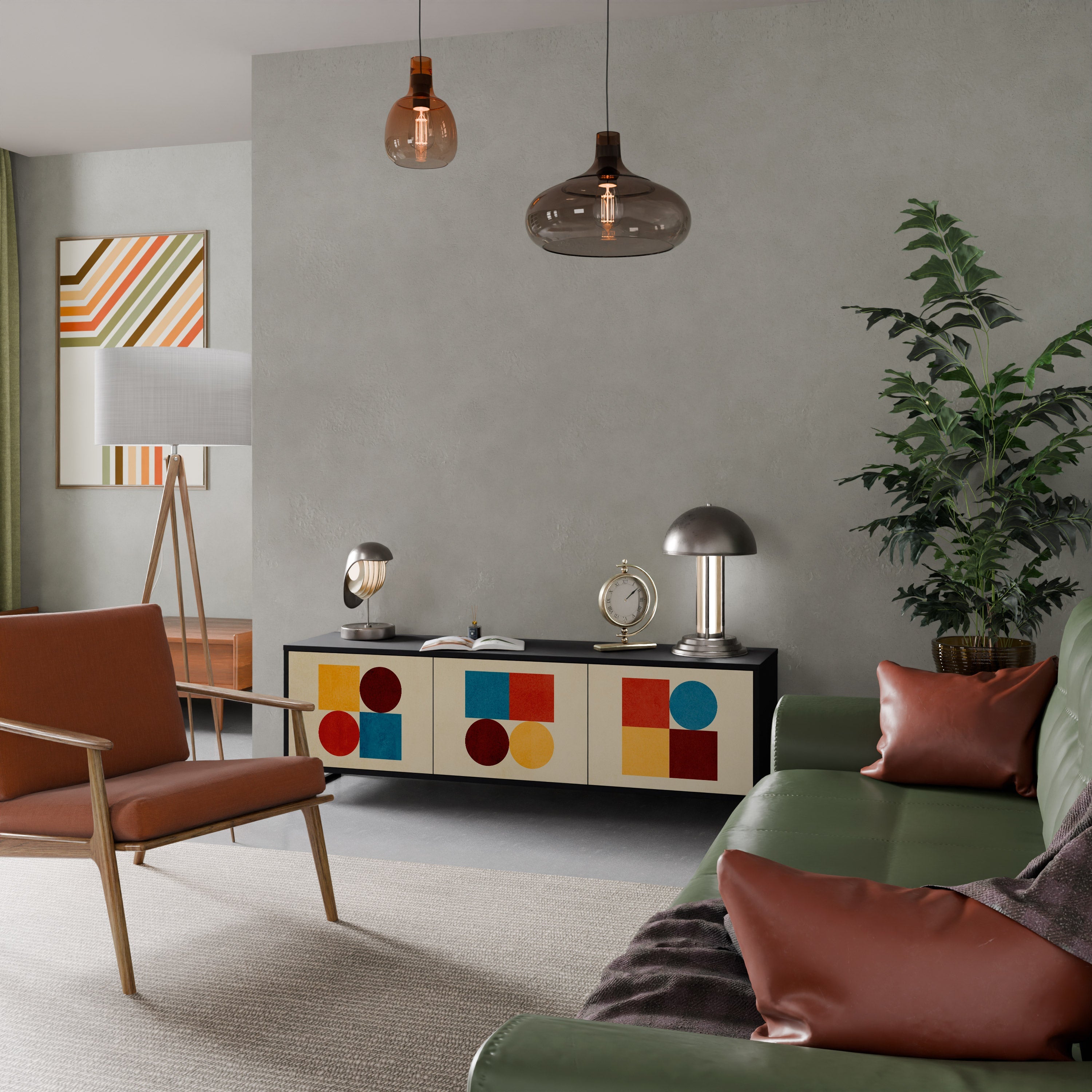 Meuble TV 3 portes GEOMETRIC PUZZLE en finition noire