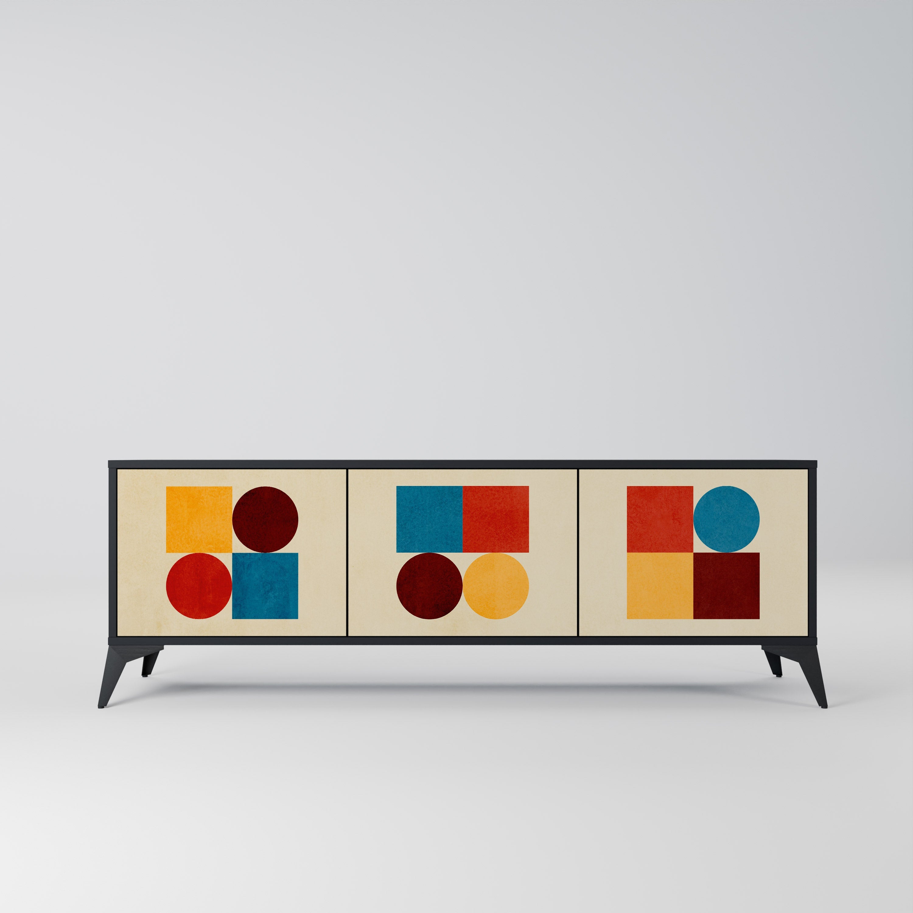 Meuble TV 3 portes GEOMETRIC PUZZLE en finition noire