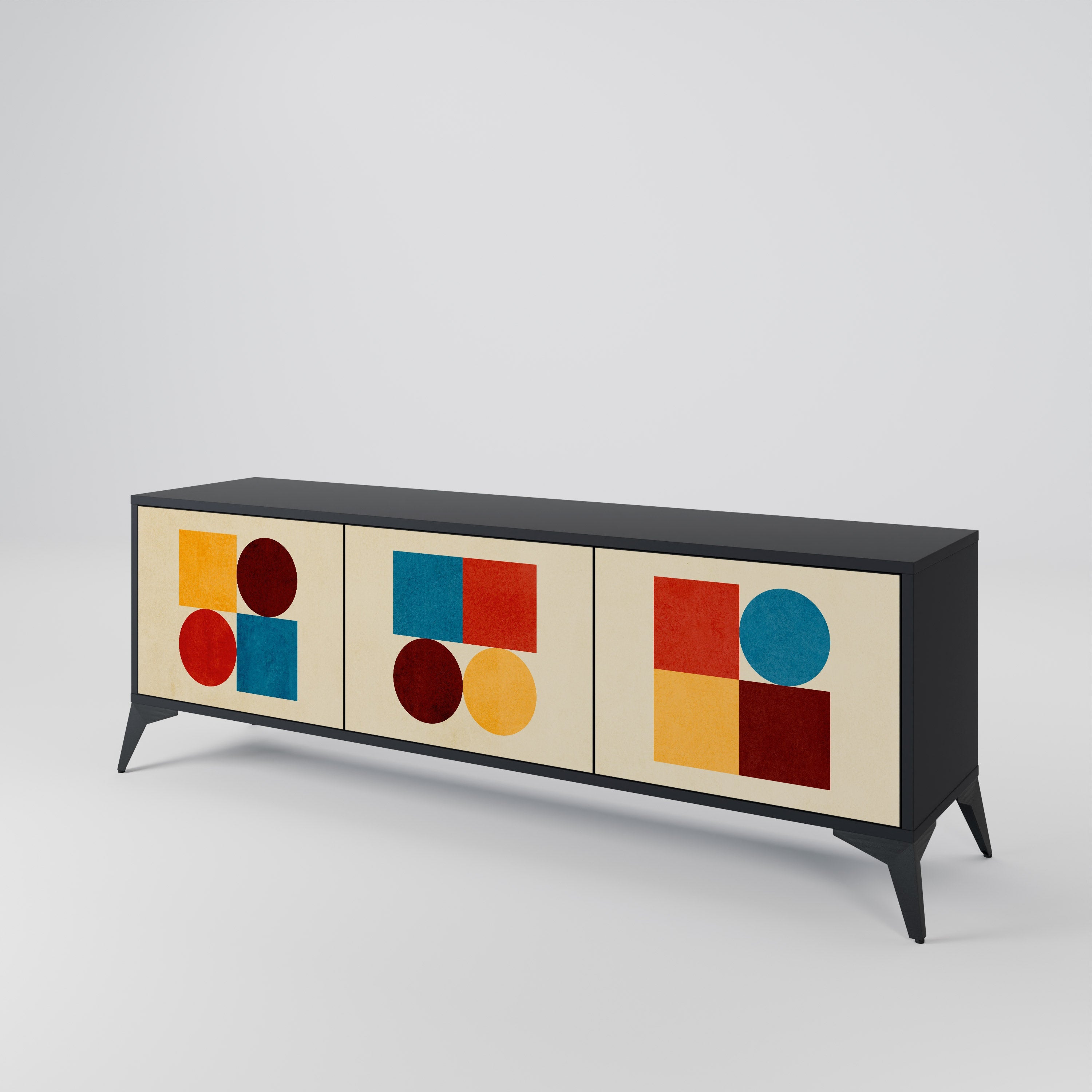 Meuble TV 3 portes GEOMETRIC PUZZLE en finition noire