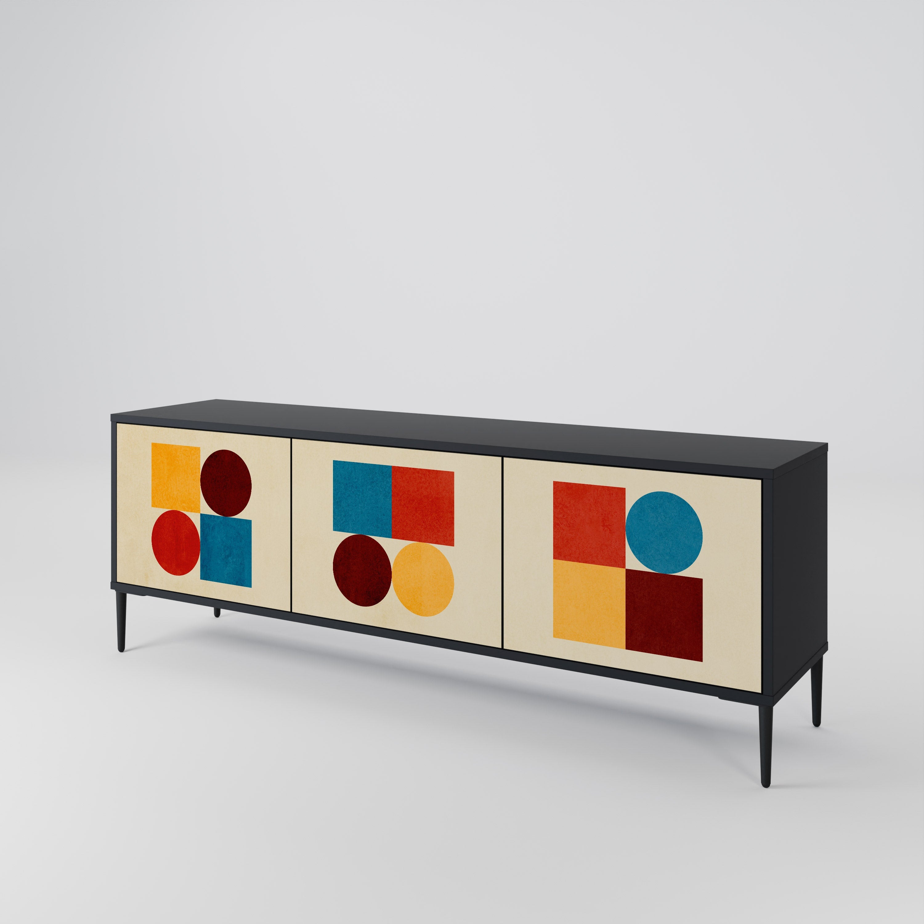 Meuble TV 3 portes GEOMETRIC PUZZLE en finition noire