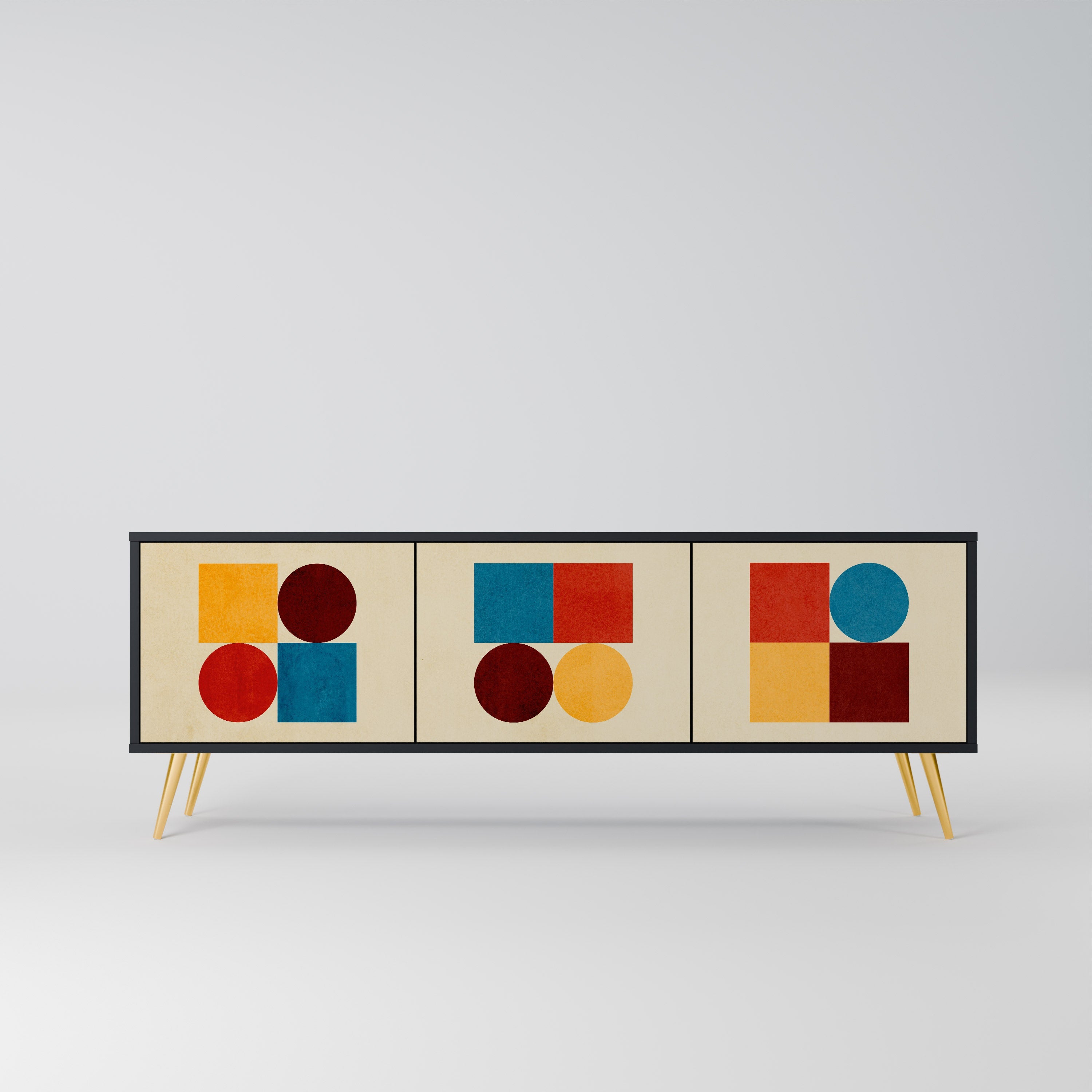 Meuble TV 3 portes GEOMETRIC PUZZLE en finition noire