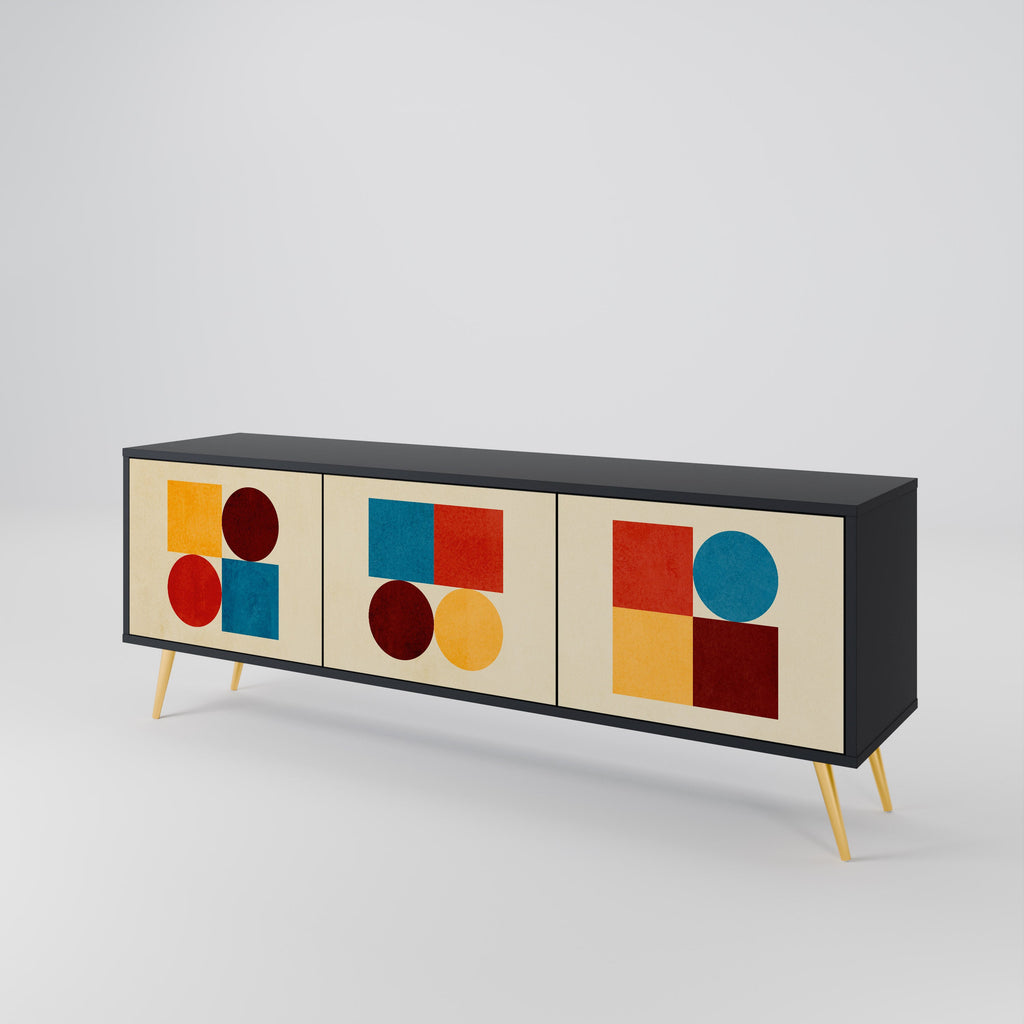 GEOMETRIC PUZZLE 3-Door TV Stand in Black Finish