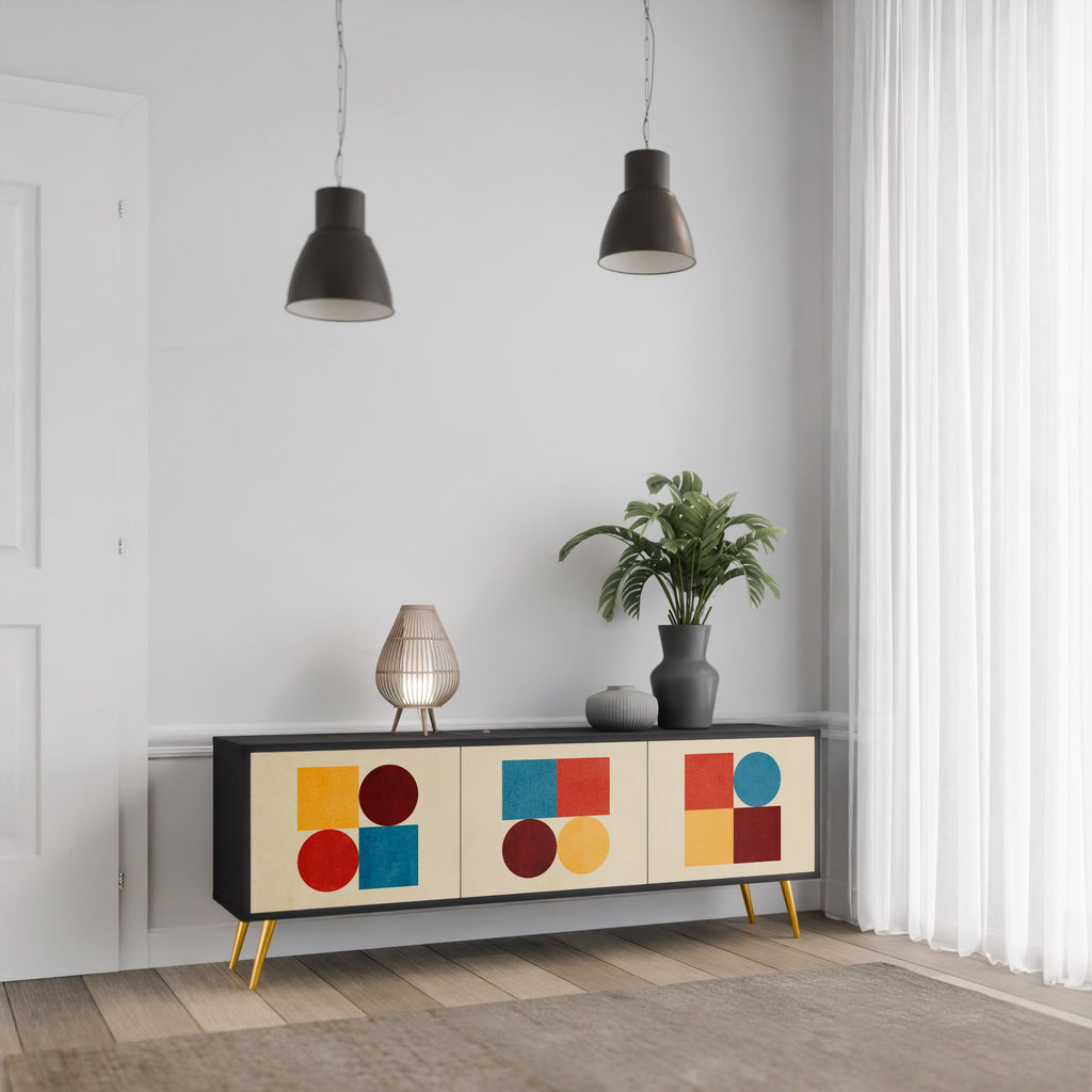 GEOMETRIC PUZZLE 3-Door TV Stand in Black Finish