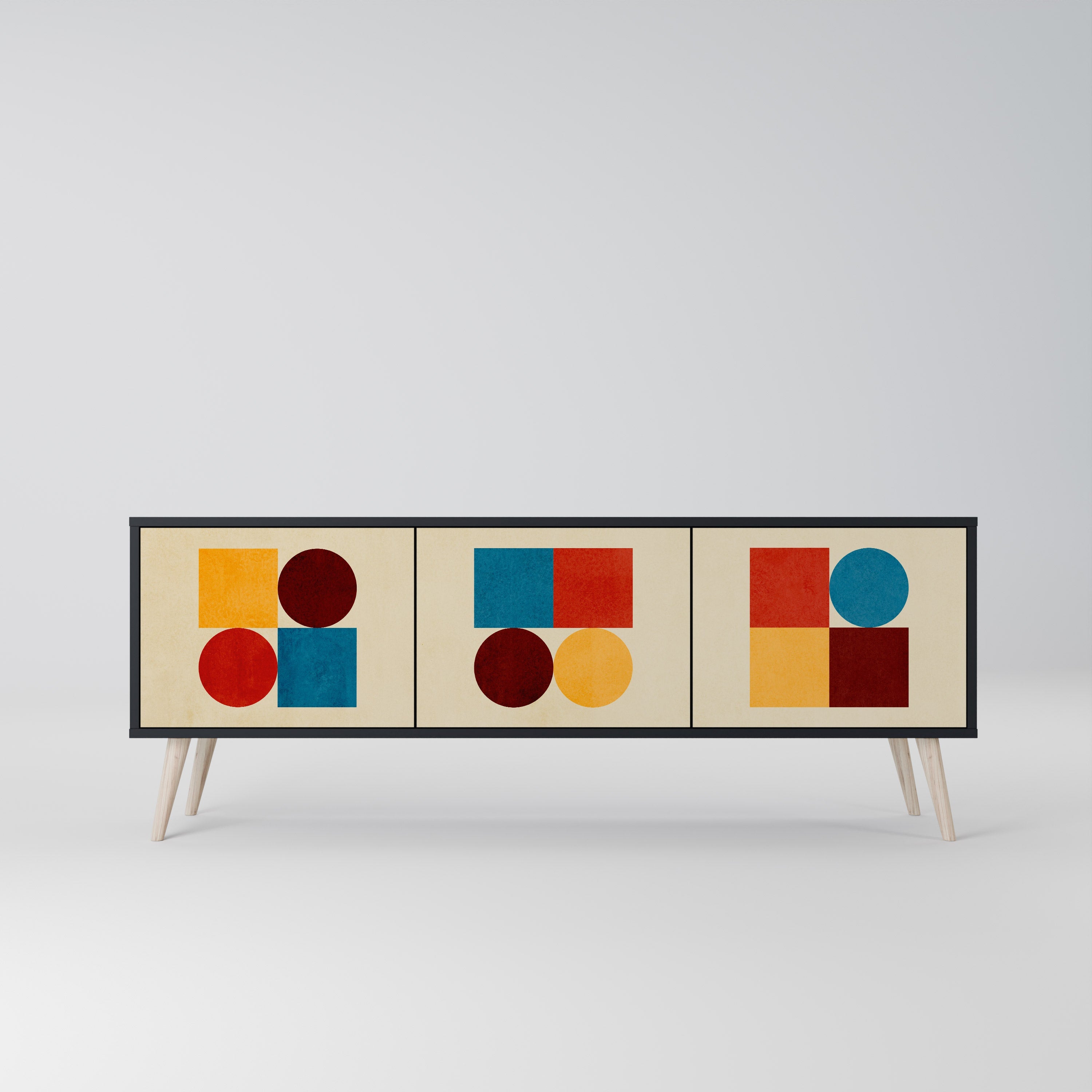 Meuble TV 3 portes GEOMETRIC PUZZLE en finition noire