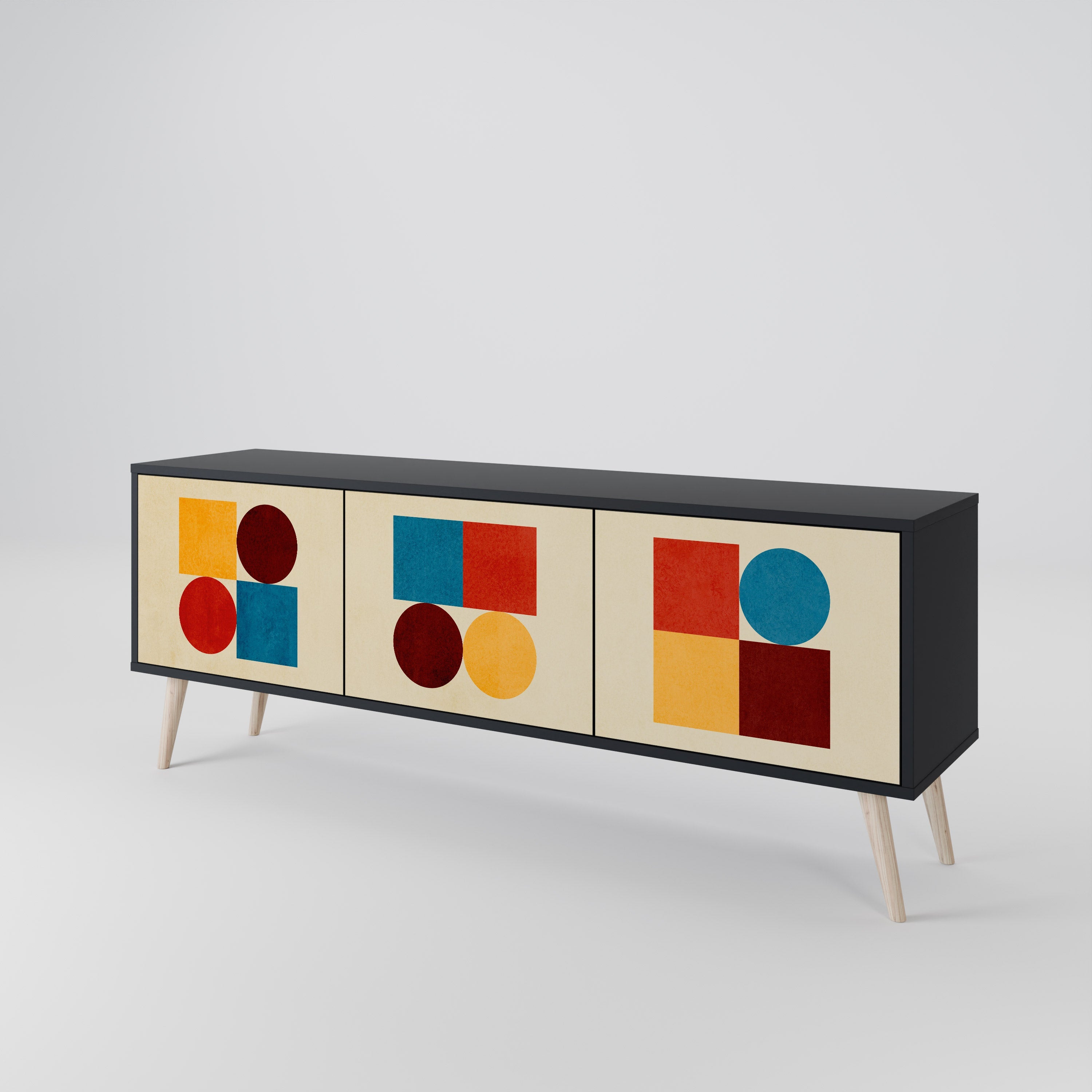 Meuble TV 3 portes GEOMETRIC PUZZLE en finition noire