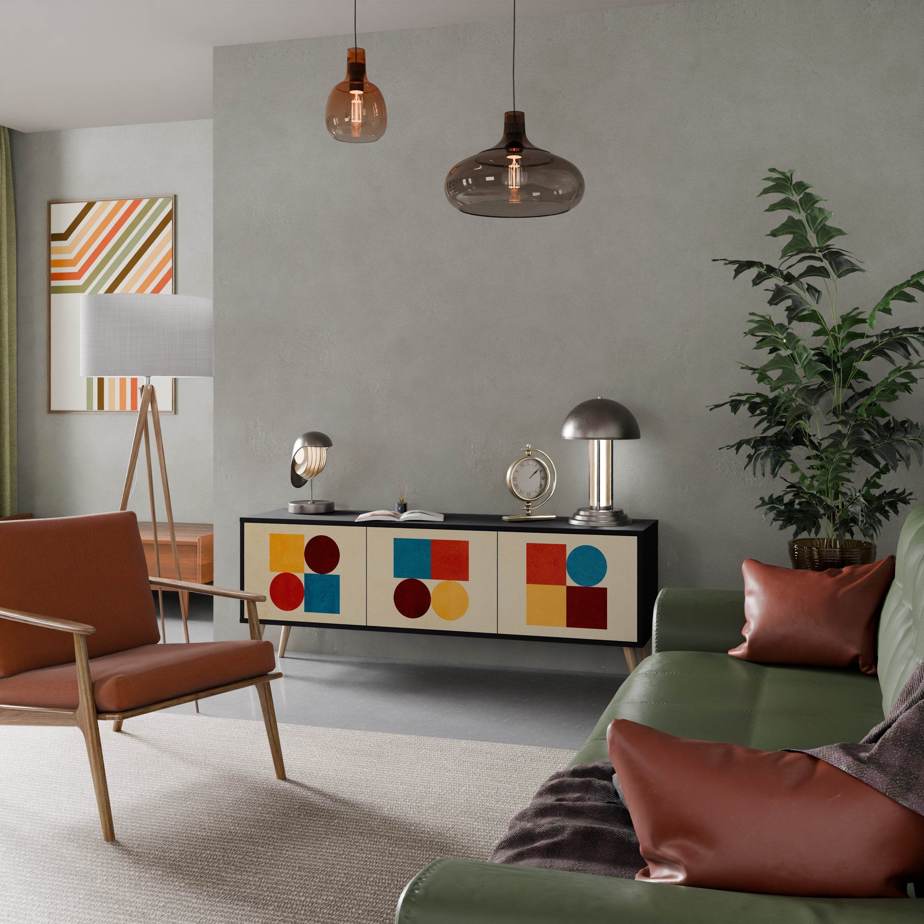 Meuble TV 3 portes GEOMETRIC PUZZLE en finition noire