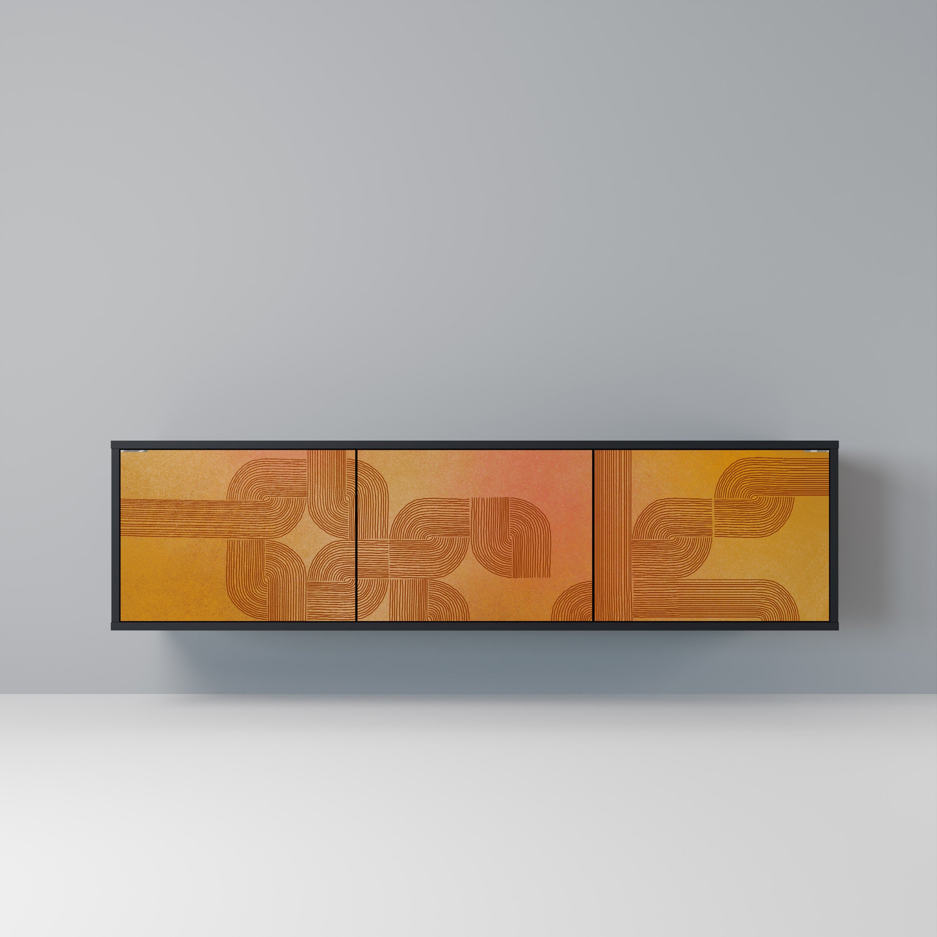 Meuble TV 3 portes STRENGTHENING RELATION, finition noire