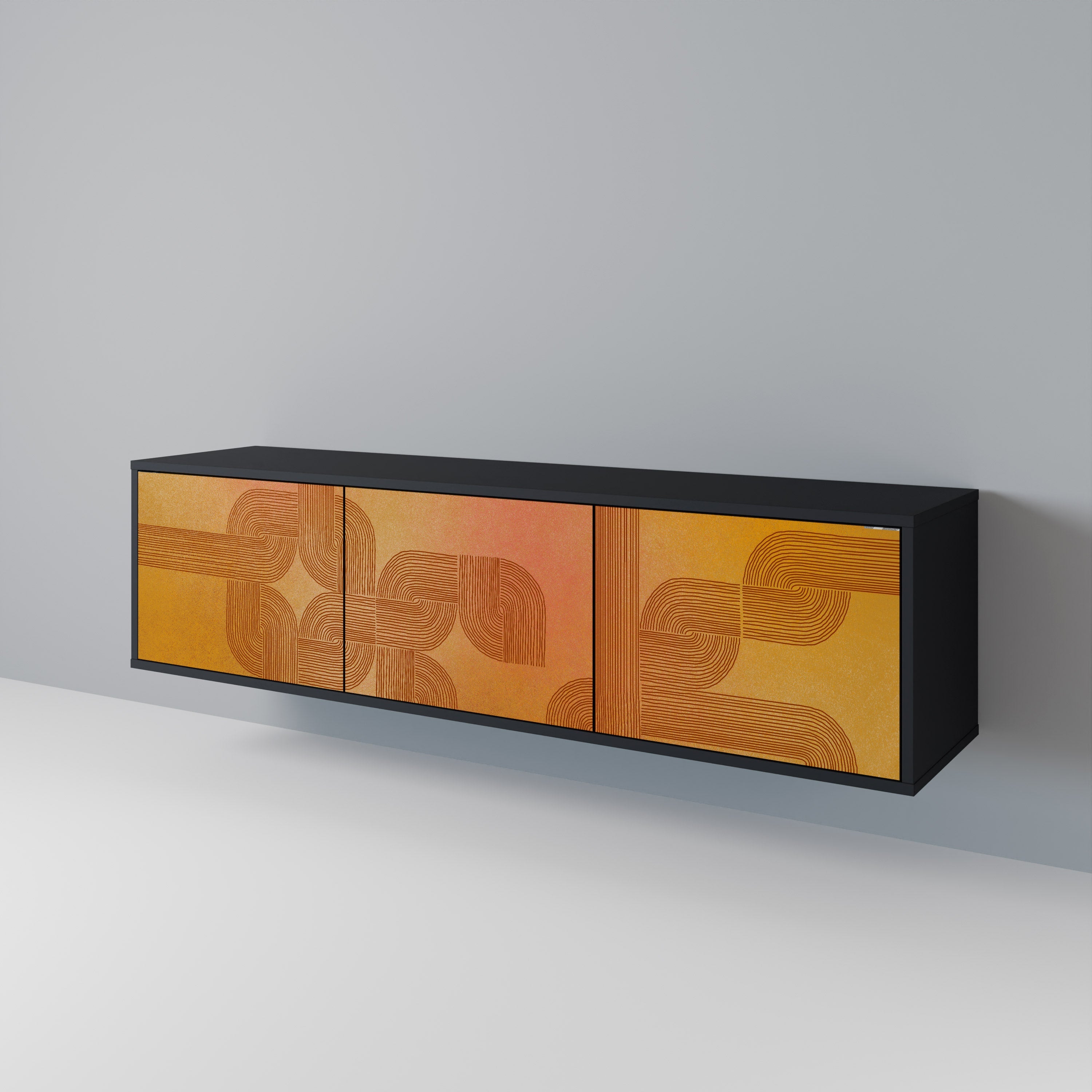 Meuble TV 3 portes STRENGTHENING RELATION, finition noire