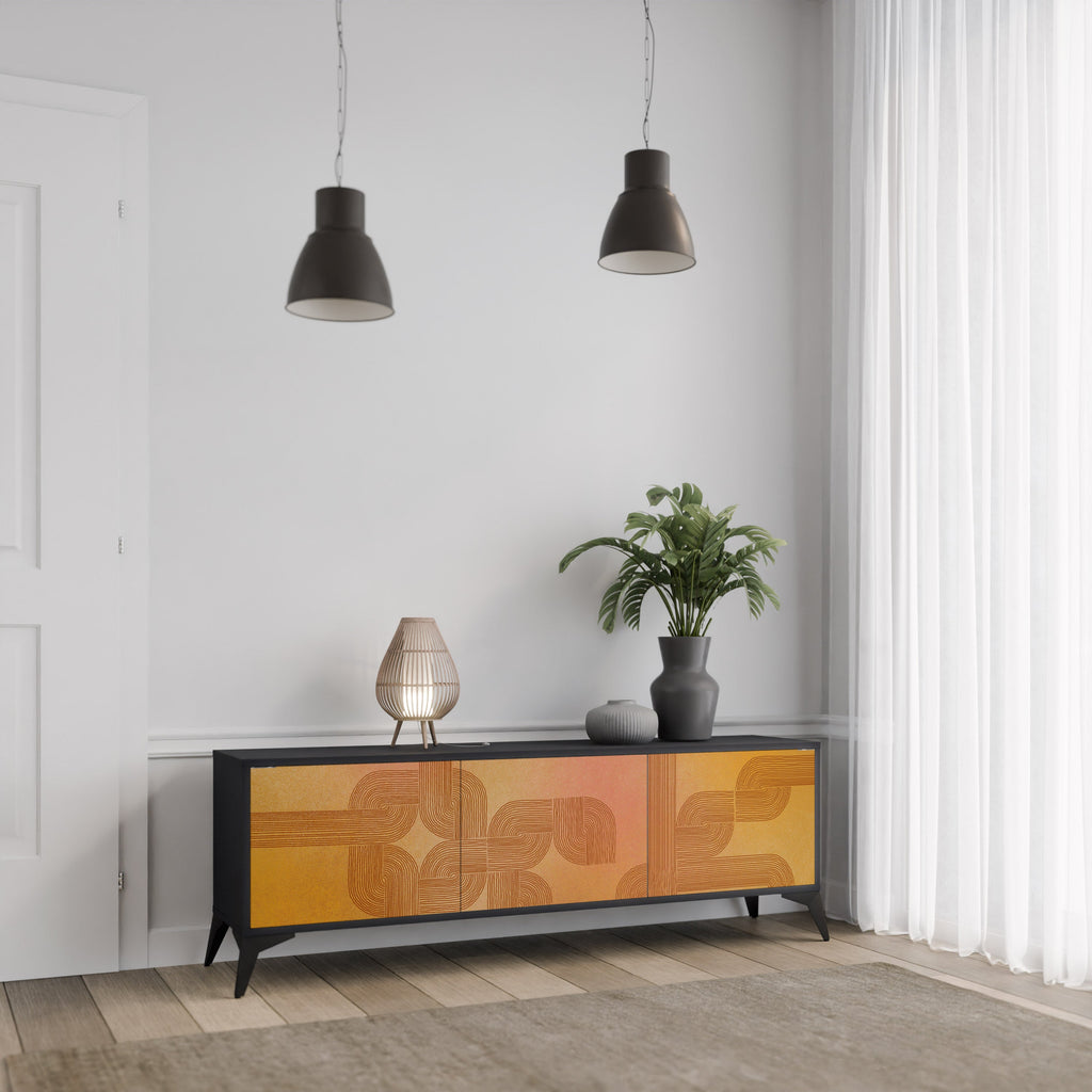 Meuble TV 3 portes STRENGTHENING RELATION, finition noire