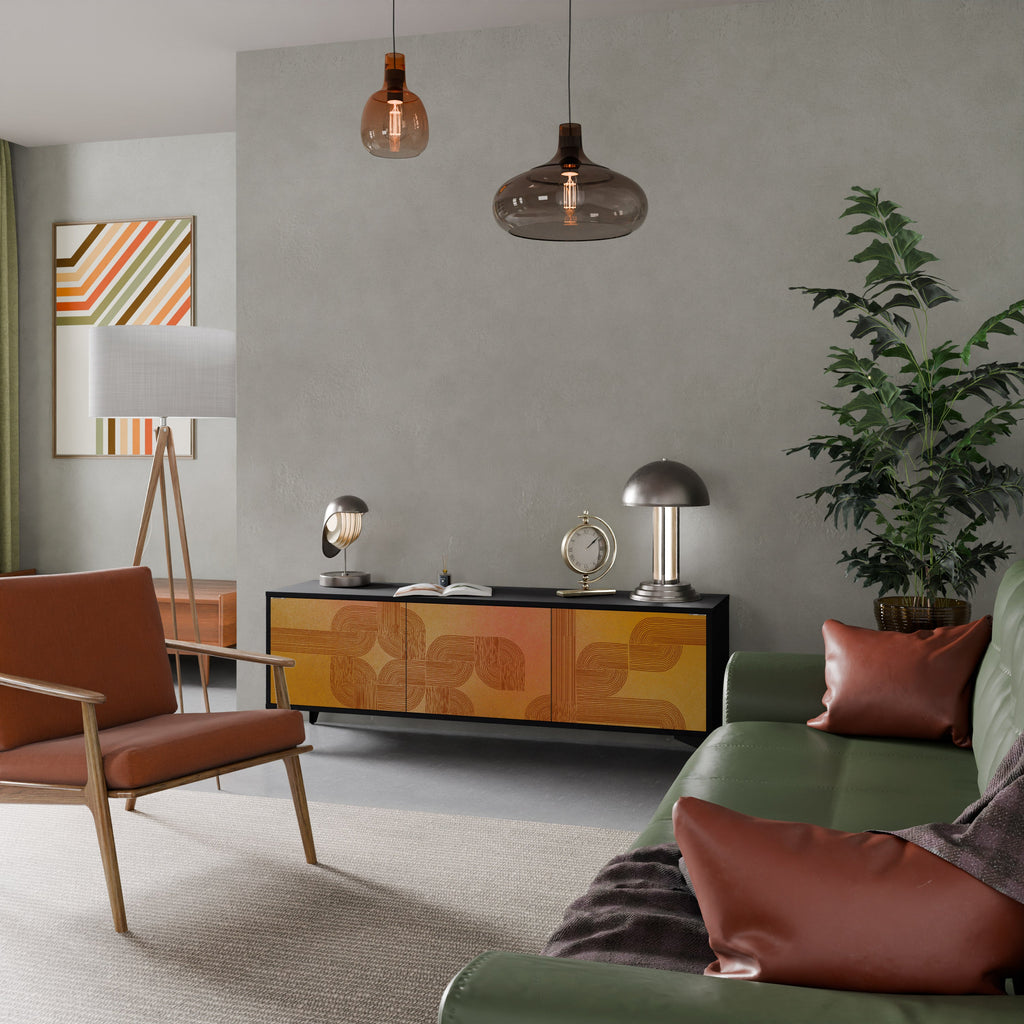 Meuble TV 3 portes STRENGTHENING RELATION, finition noire