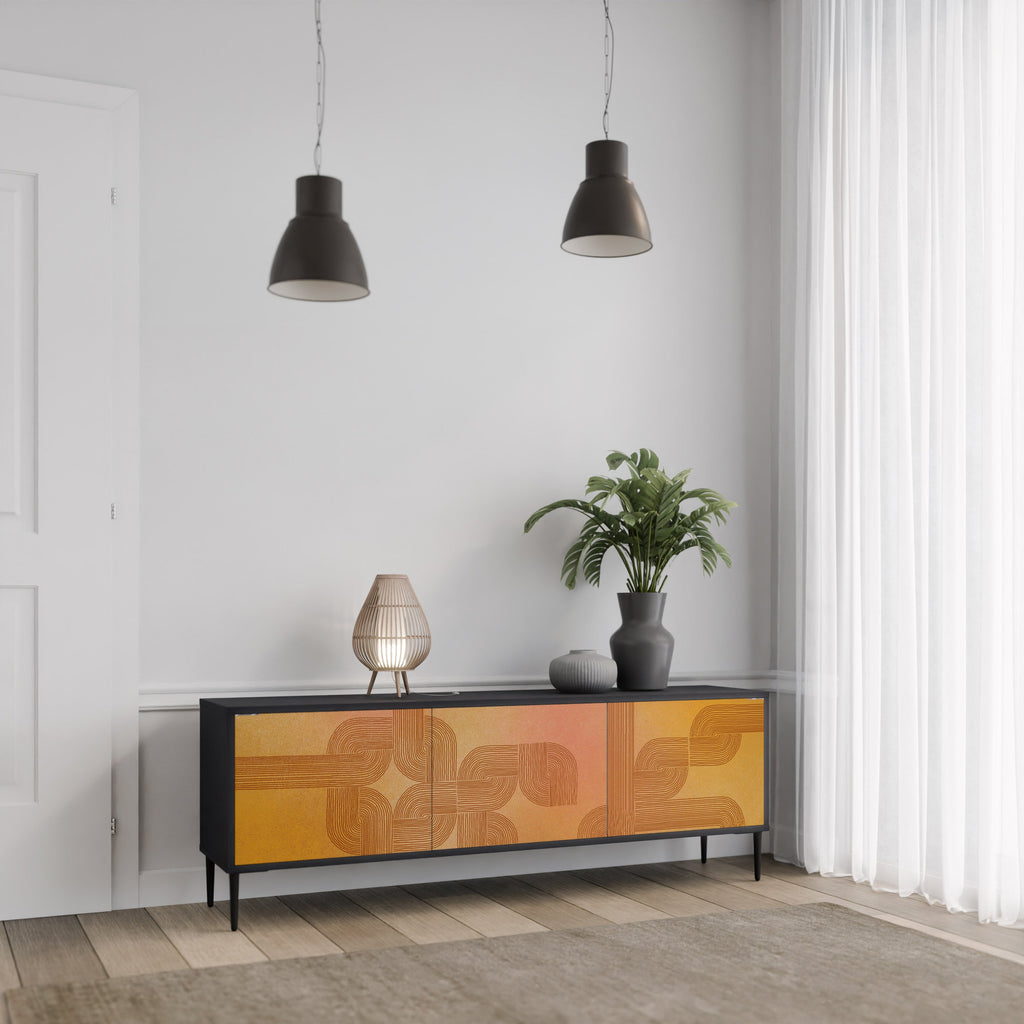 Meuble TV 3 portes STRENGTHENING RELATION, finition noire