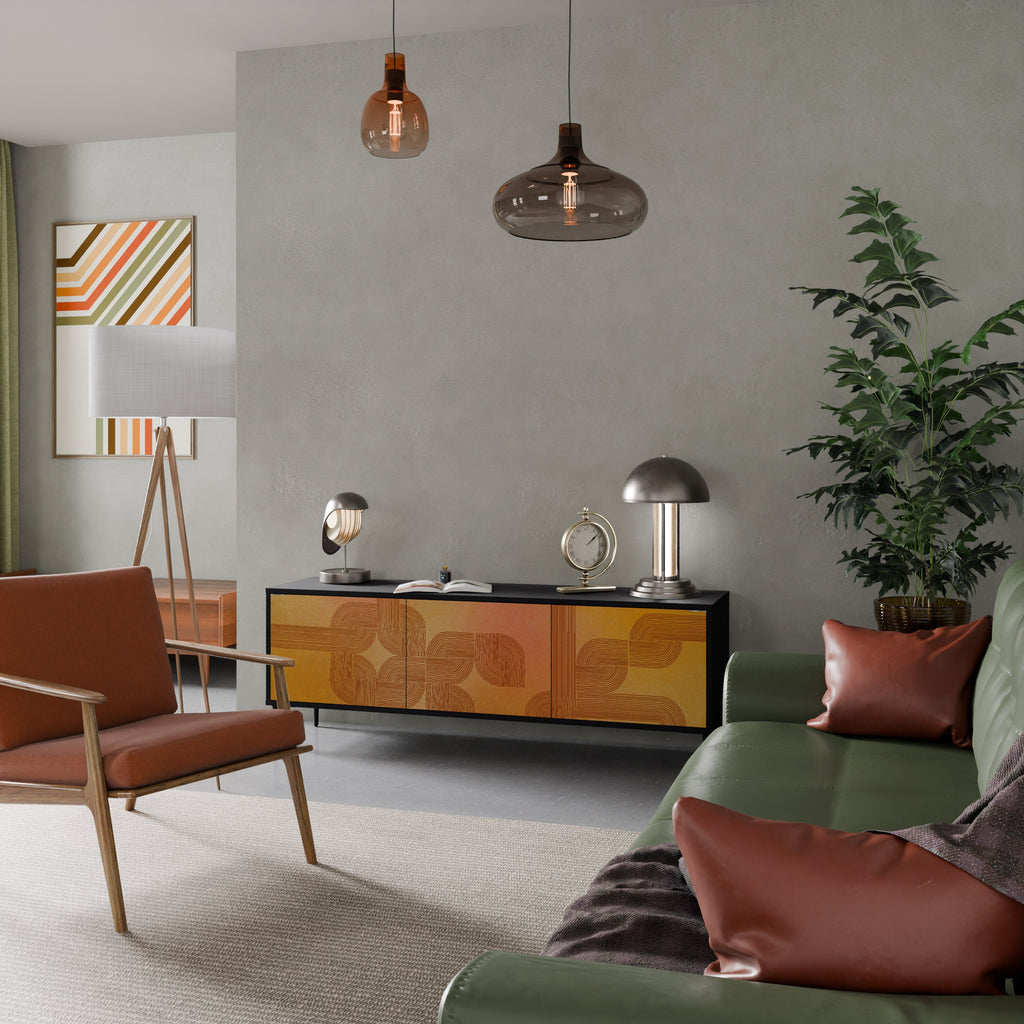 Meuble TV 3 portes STRENGTHENING RELATION, finition noire