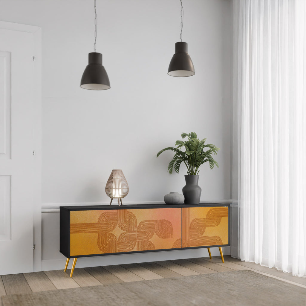 Meuble TV 3 portes STRENGTHENING RELATION, finition noire