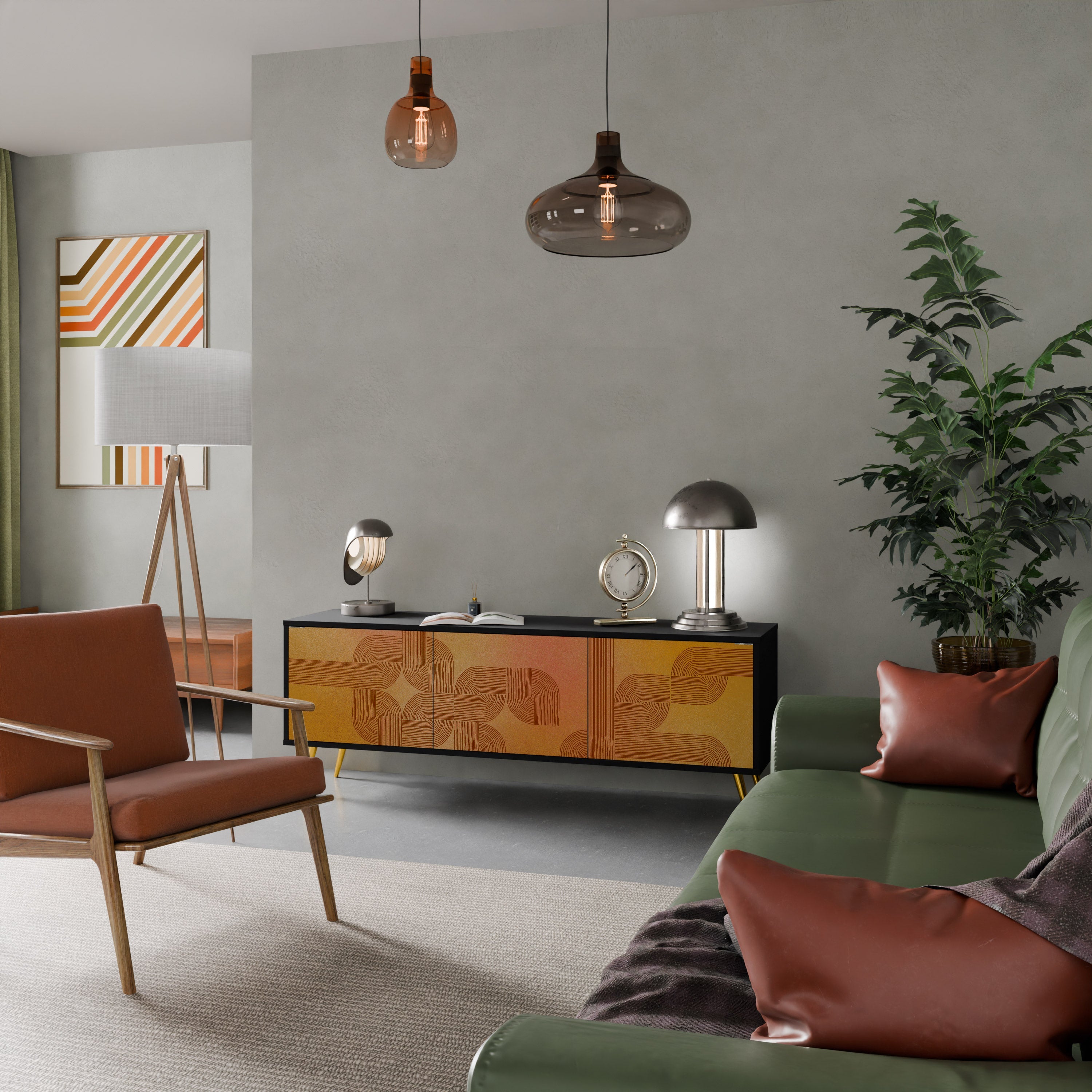 Meuble TV 3 portes STRENGTHENING RELATION, finition noire