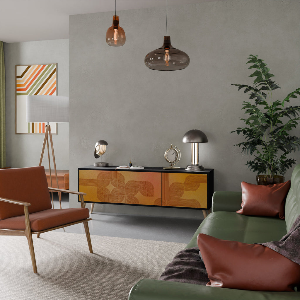 Meuble TV 3 portes STRENGTHENING RELATION, finition noire