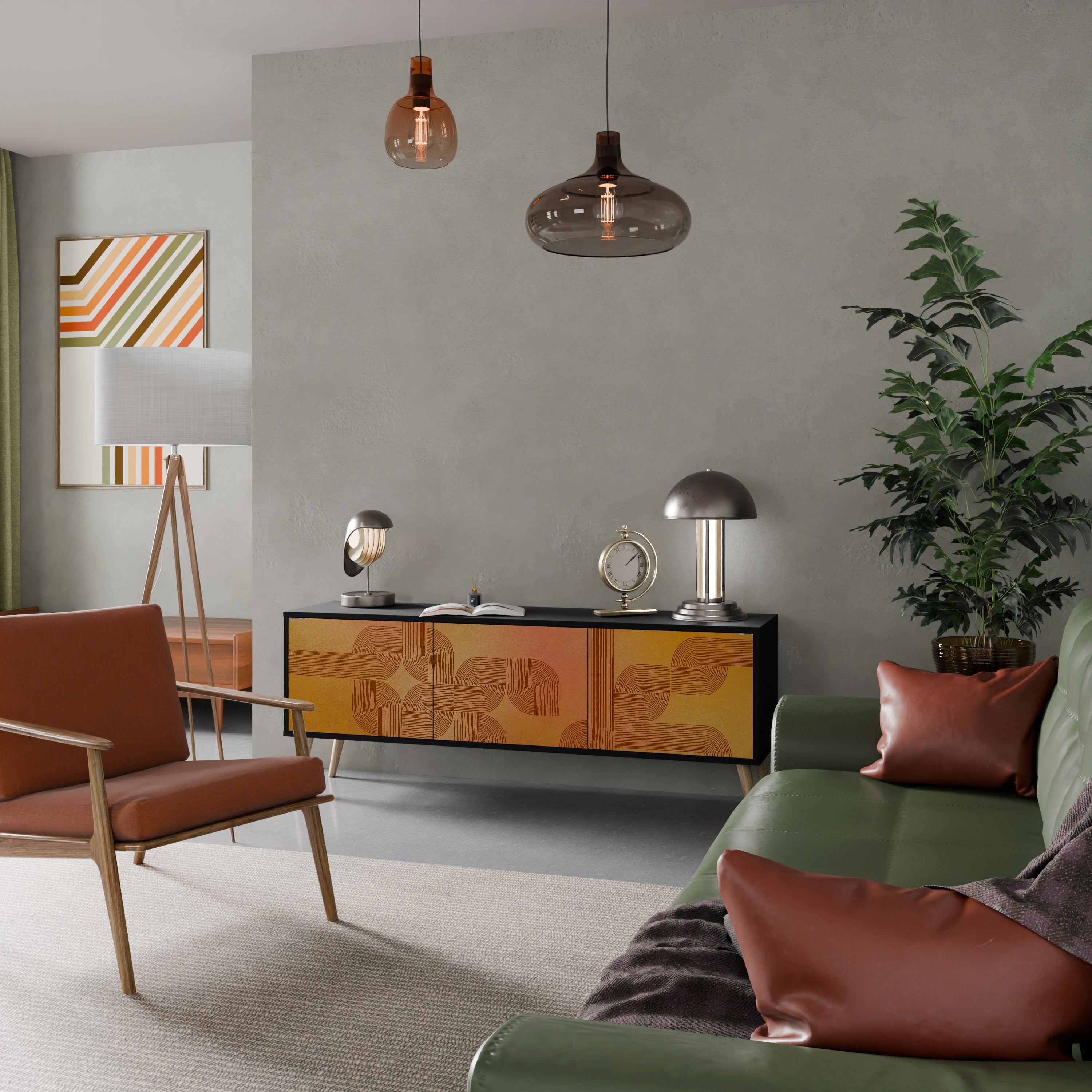 Meuble TV 3 portes STRENGTHENING RELATION, finition noire