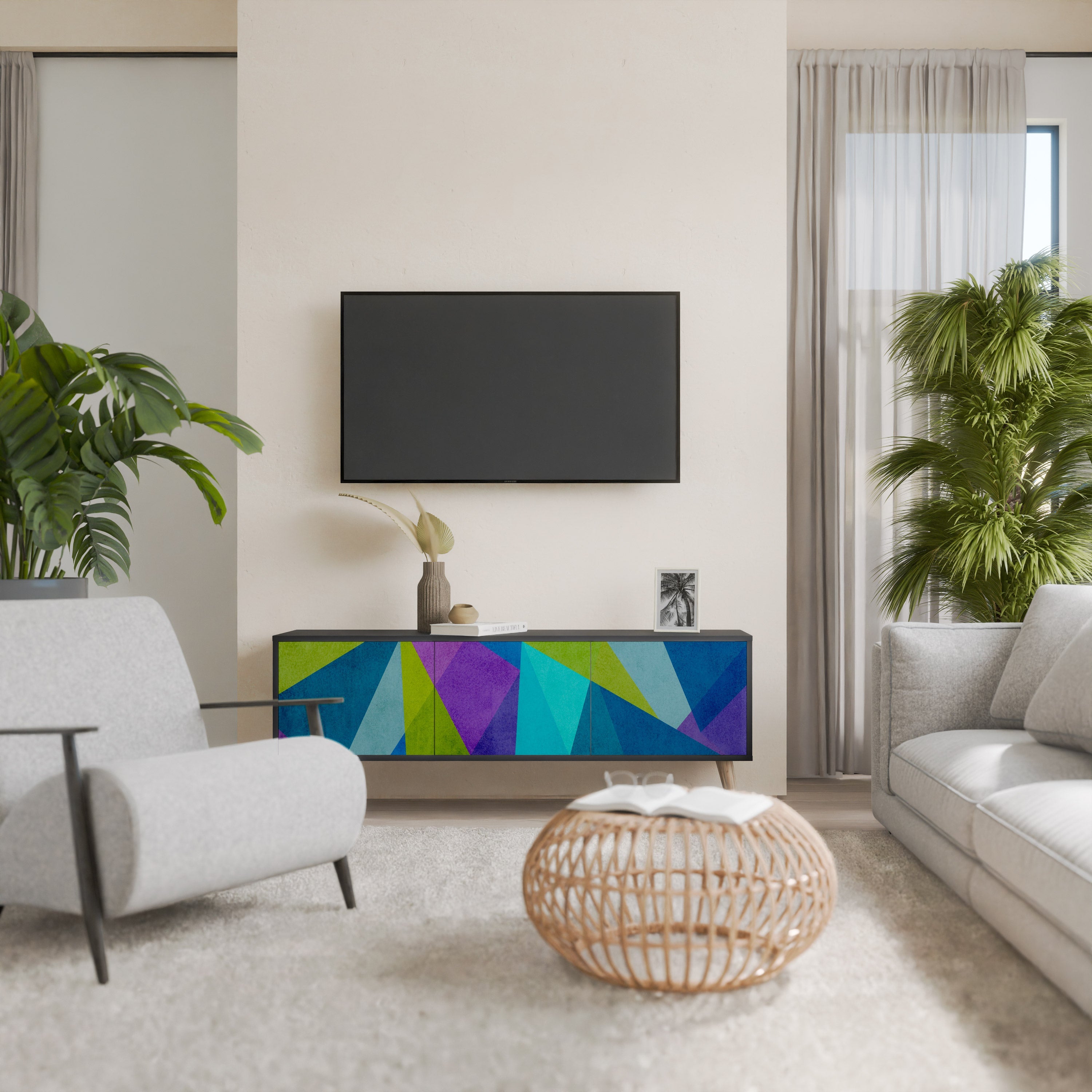 Meuble TV 3 portes COLD SHOWCASE en finition noire