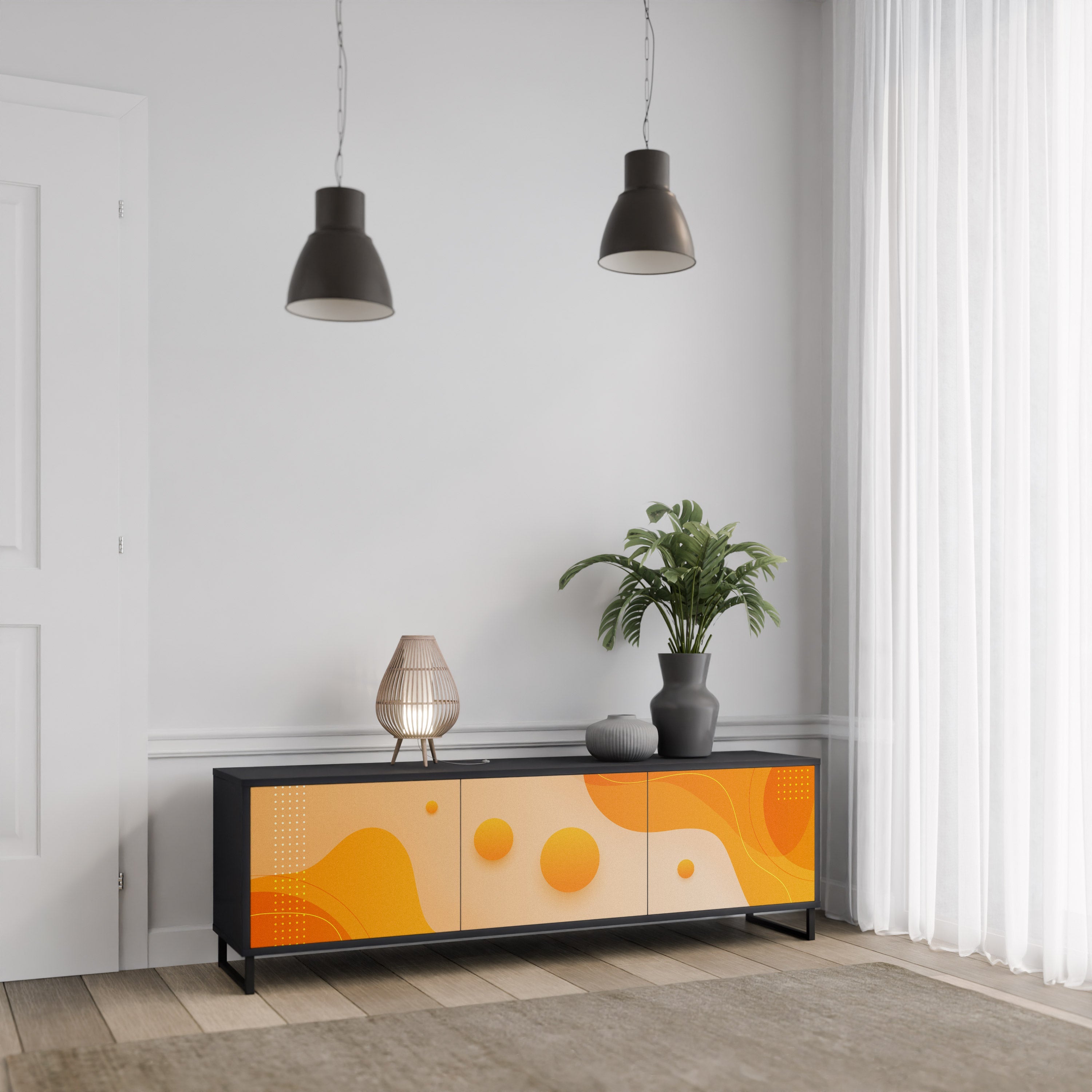 Meuble TV 3 portes ORANGE ARRANGEMENT en finition noire