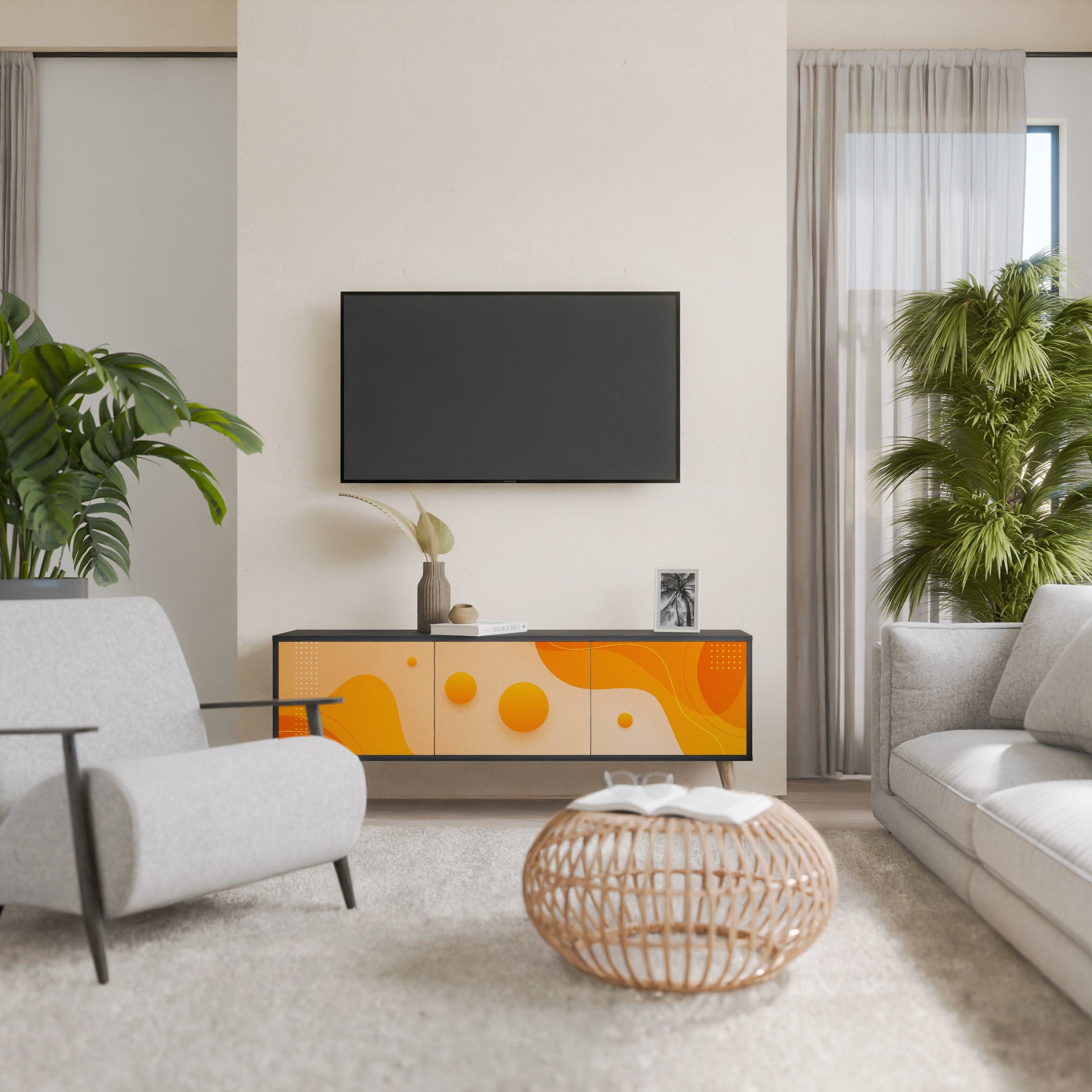 Meuble TV 3 portes ORANGE ARRANGEMENT en finition noire