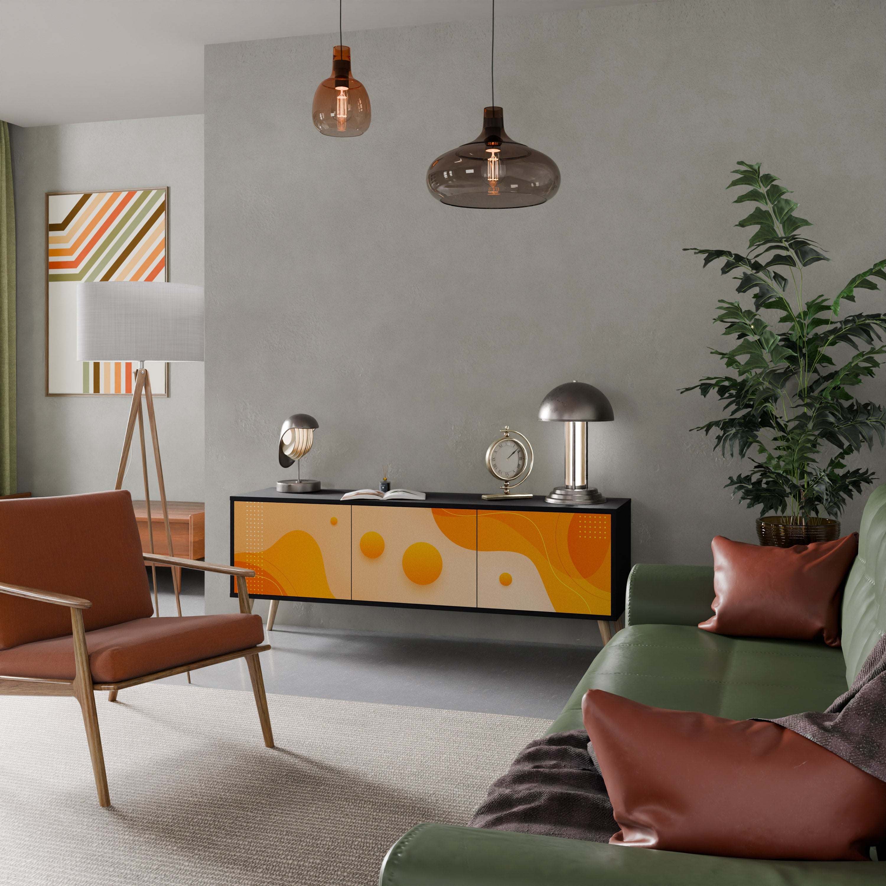 Meuble TV 3 portes ORANGE ARRANGEMENT en finition noire