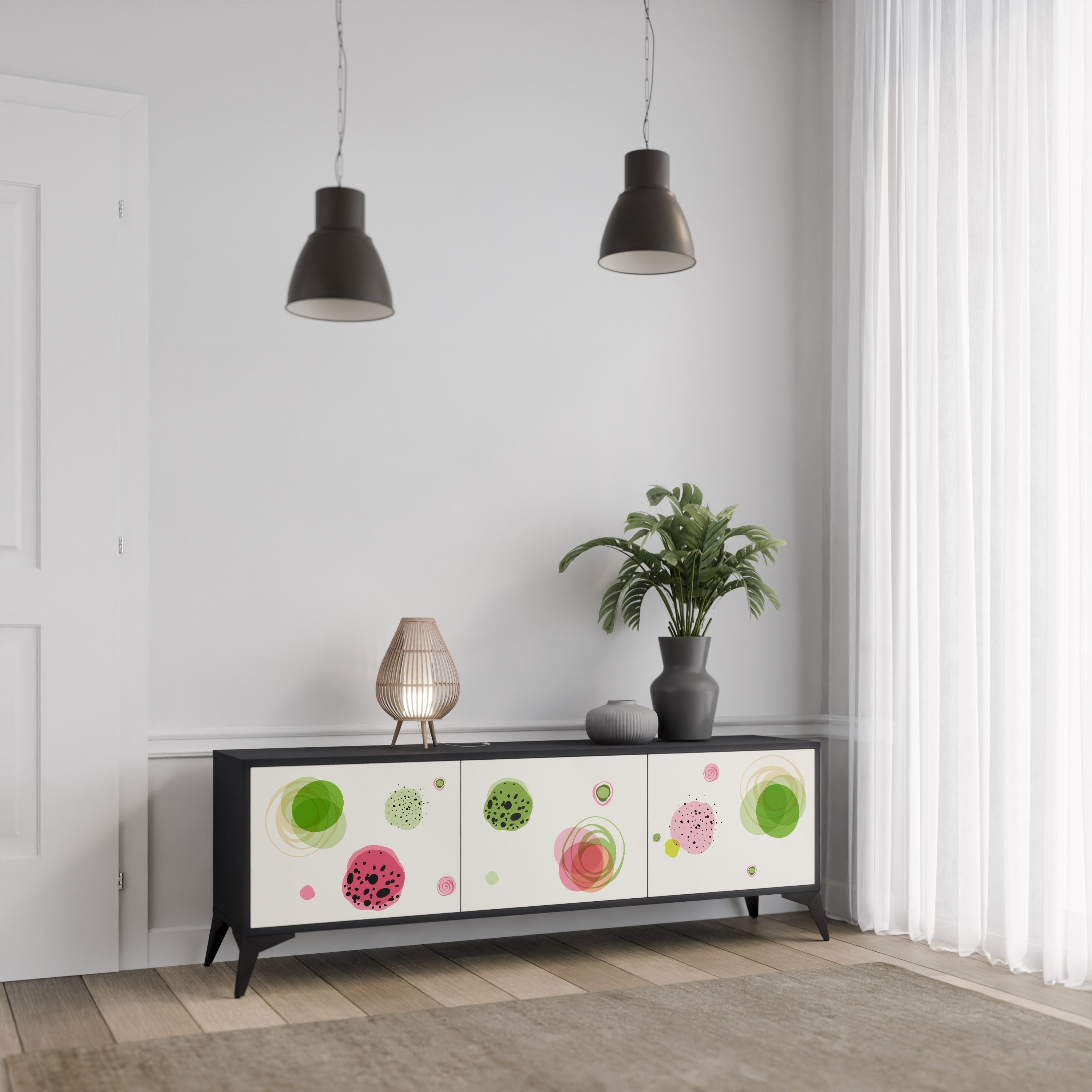 Meuble TV 3 portes COLORFUL COSMOS finition noire