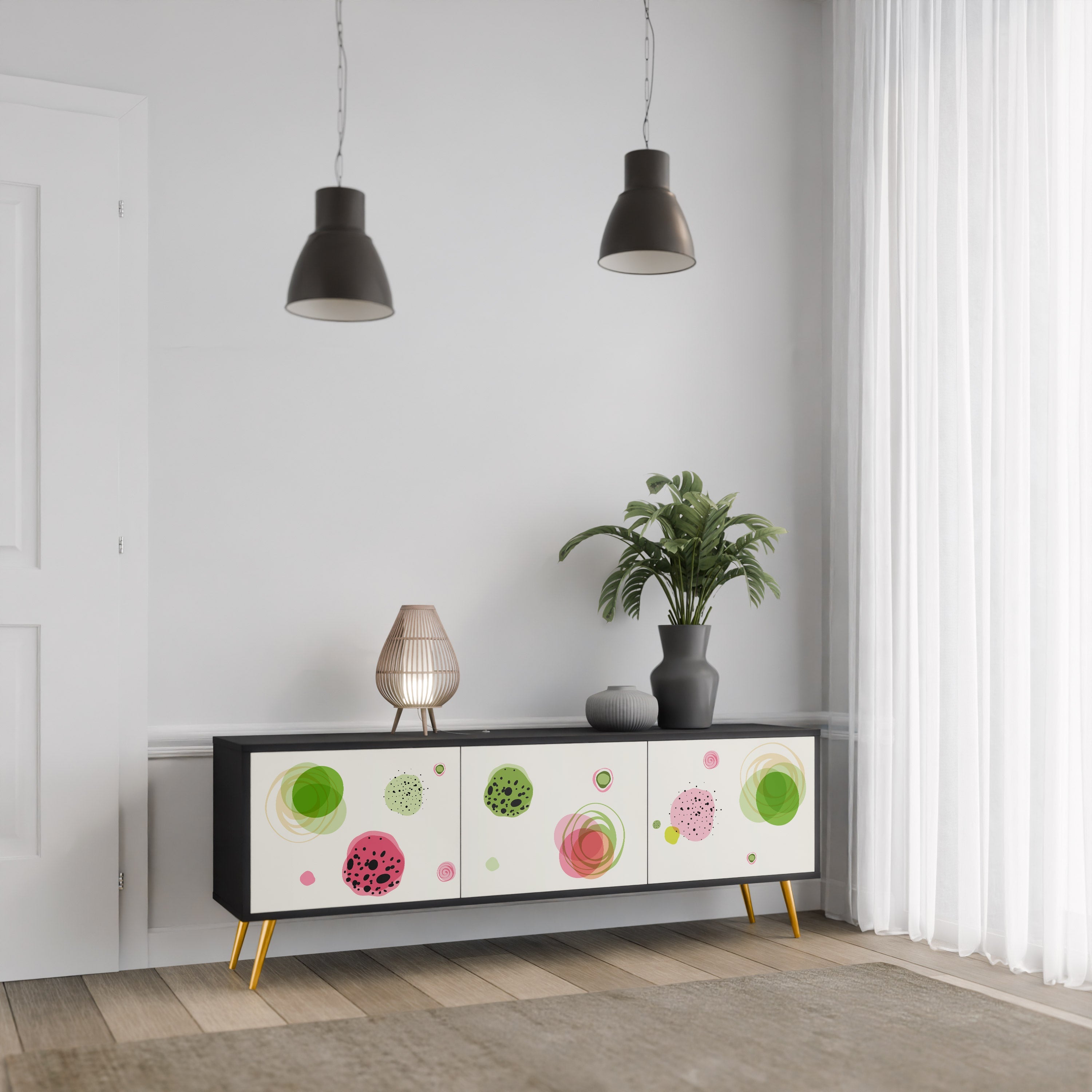 Meuble TV 3 portes COLORFUL COSMOS finition noire