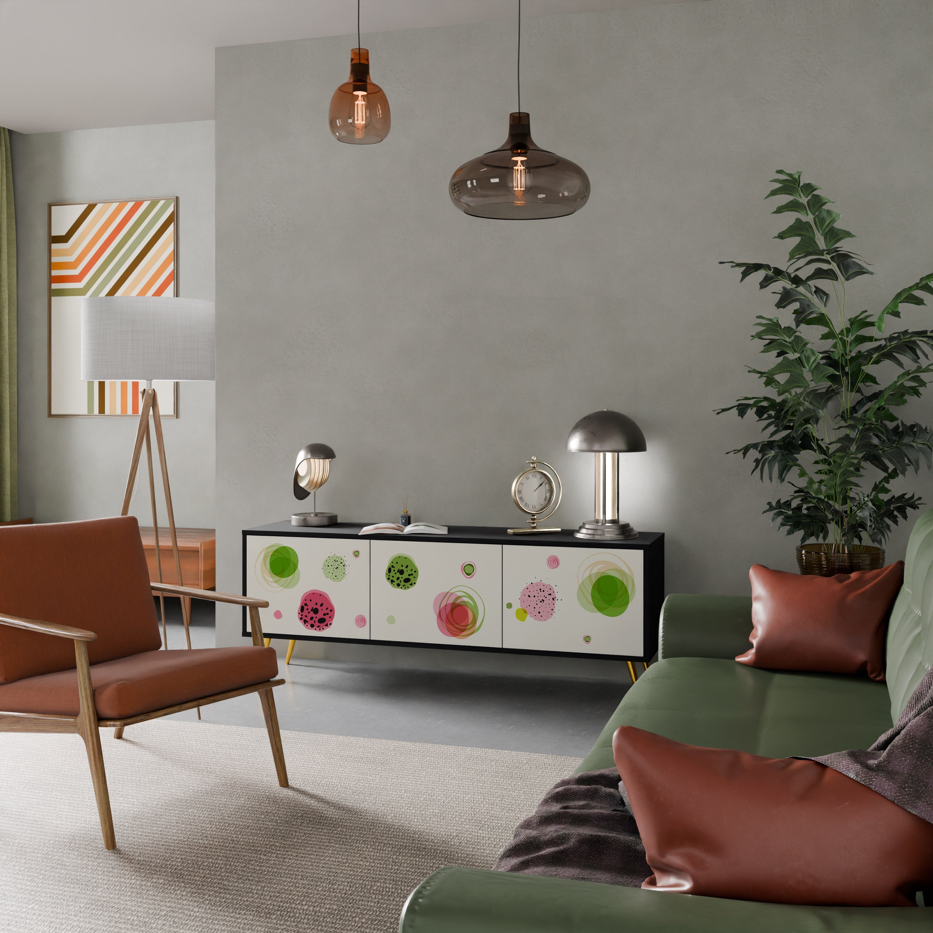 Meuble TV 3 portes COLORFUL COSMOS finition noire