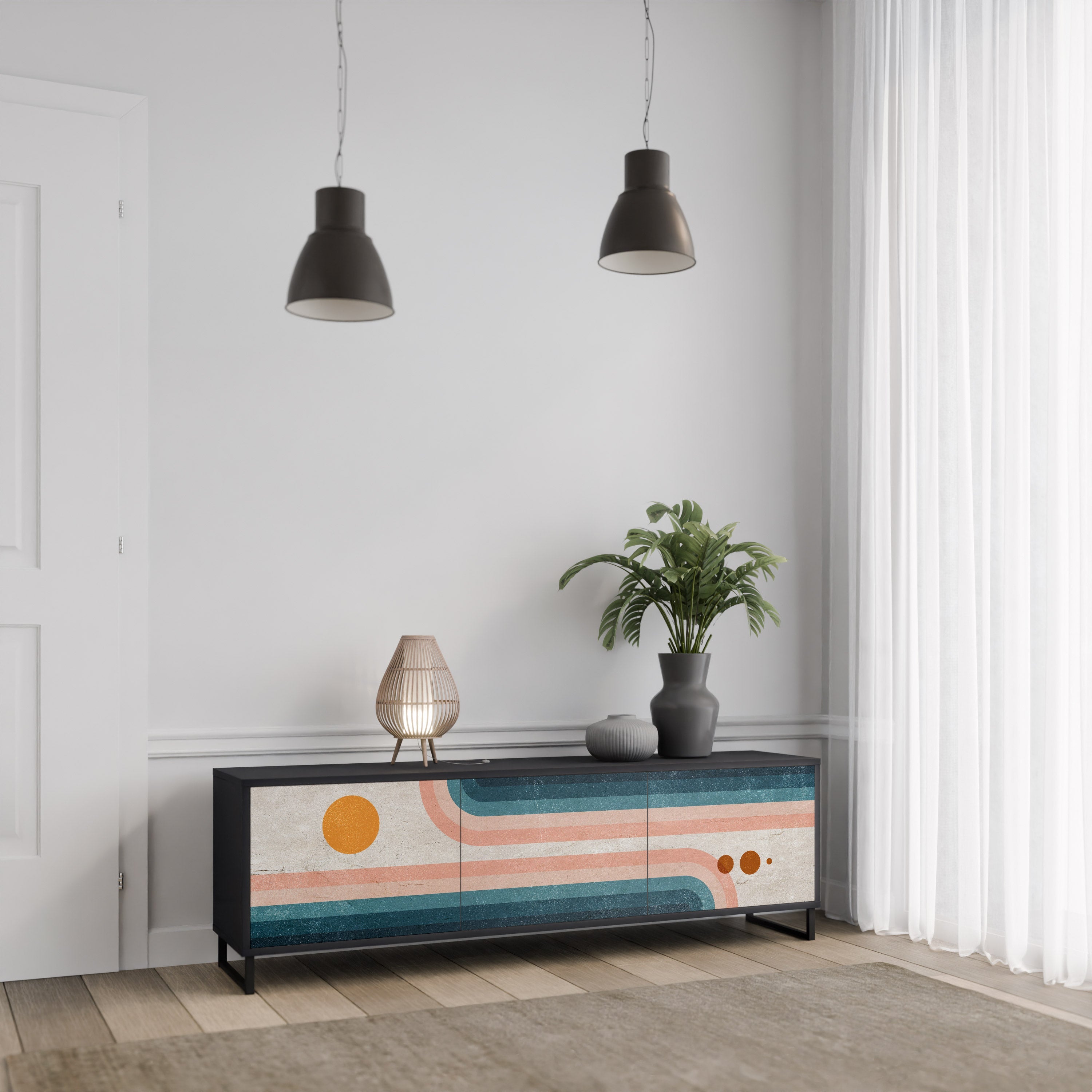 Meuble TV 3 portes TWO HALVES en finition noire