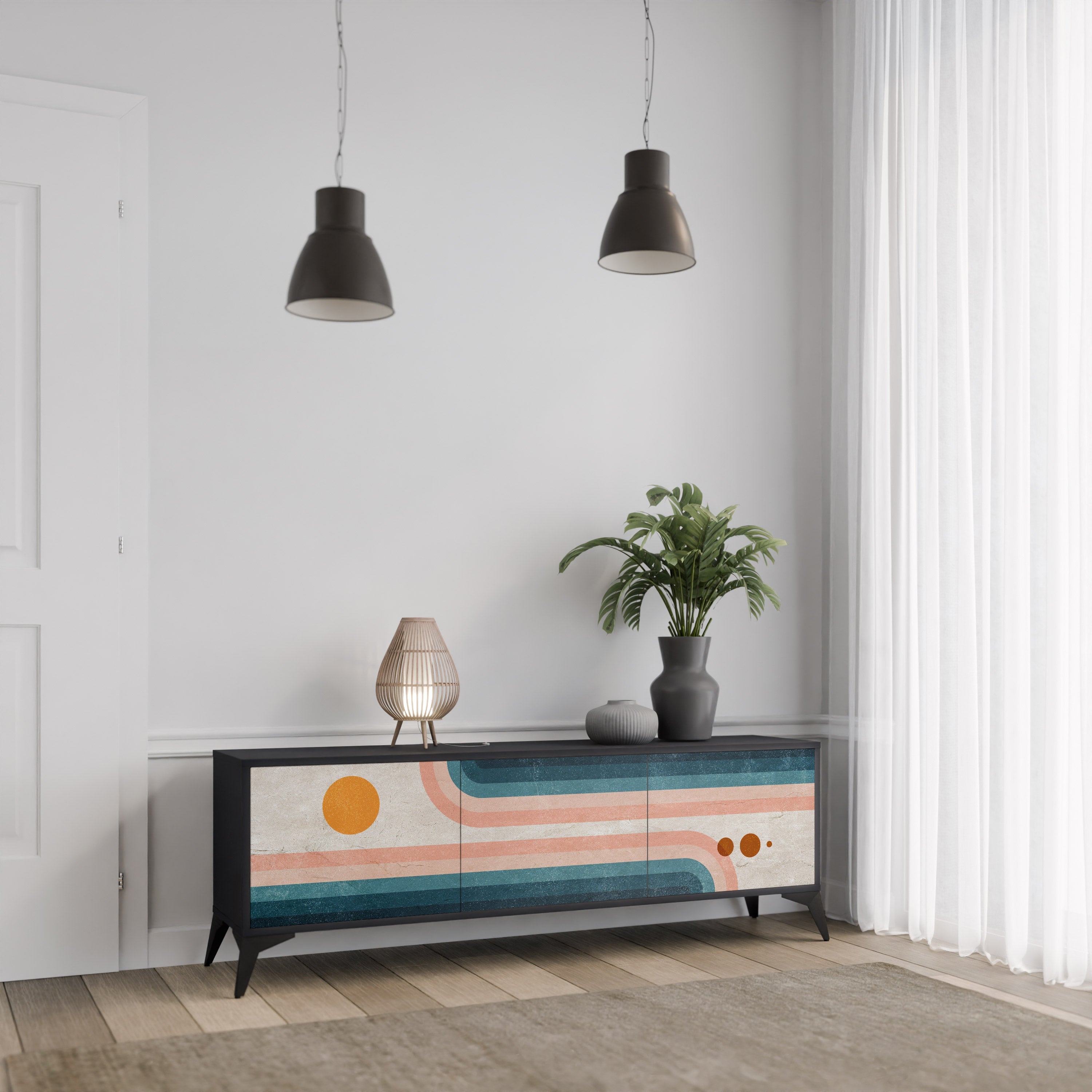 Meuble TV 3 portes TWO HALVES en finition noire