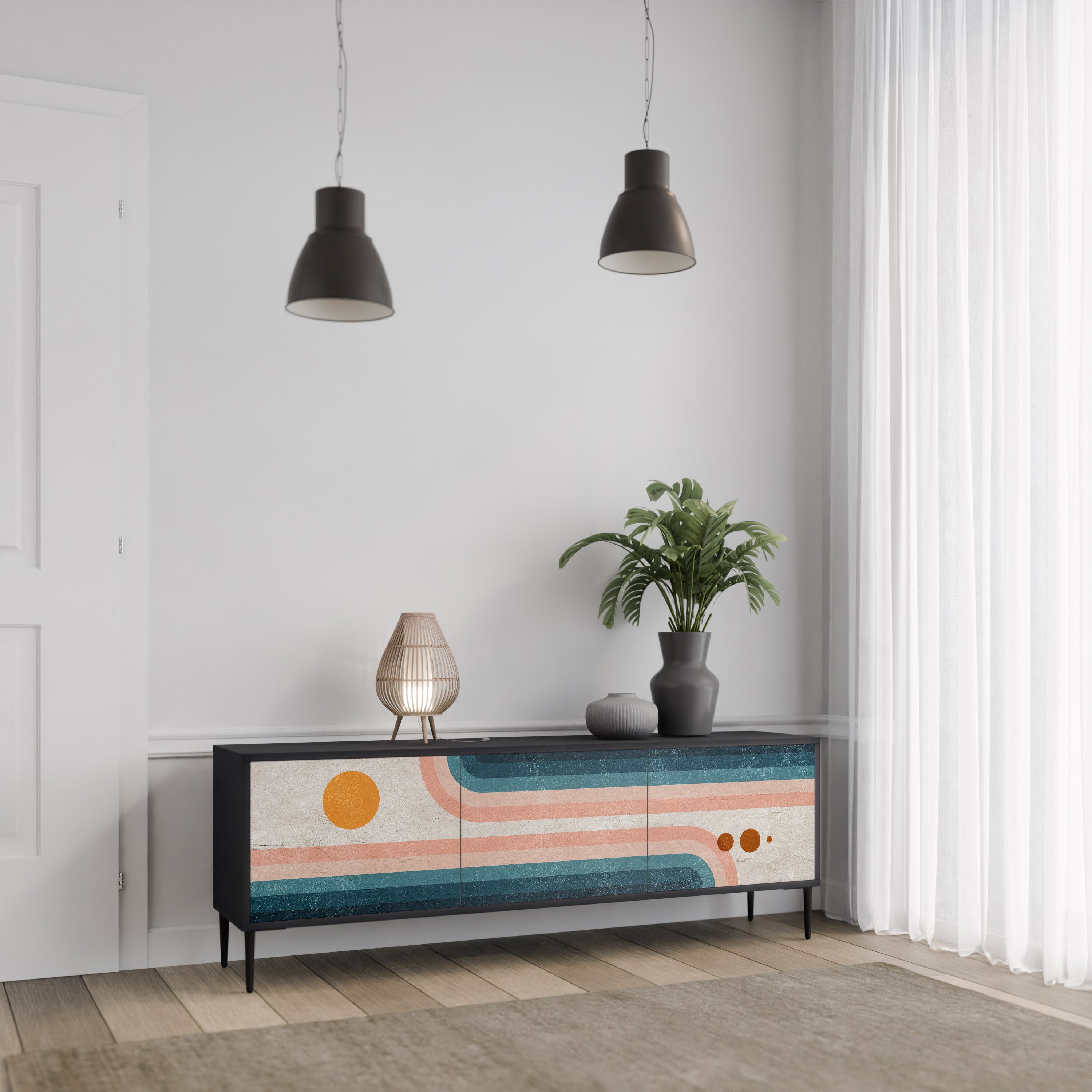 Meuble TV 3 portes TWO HALVES en finition noire