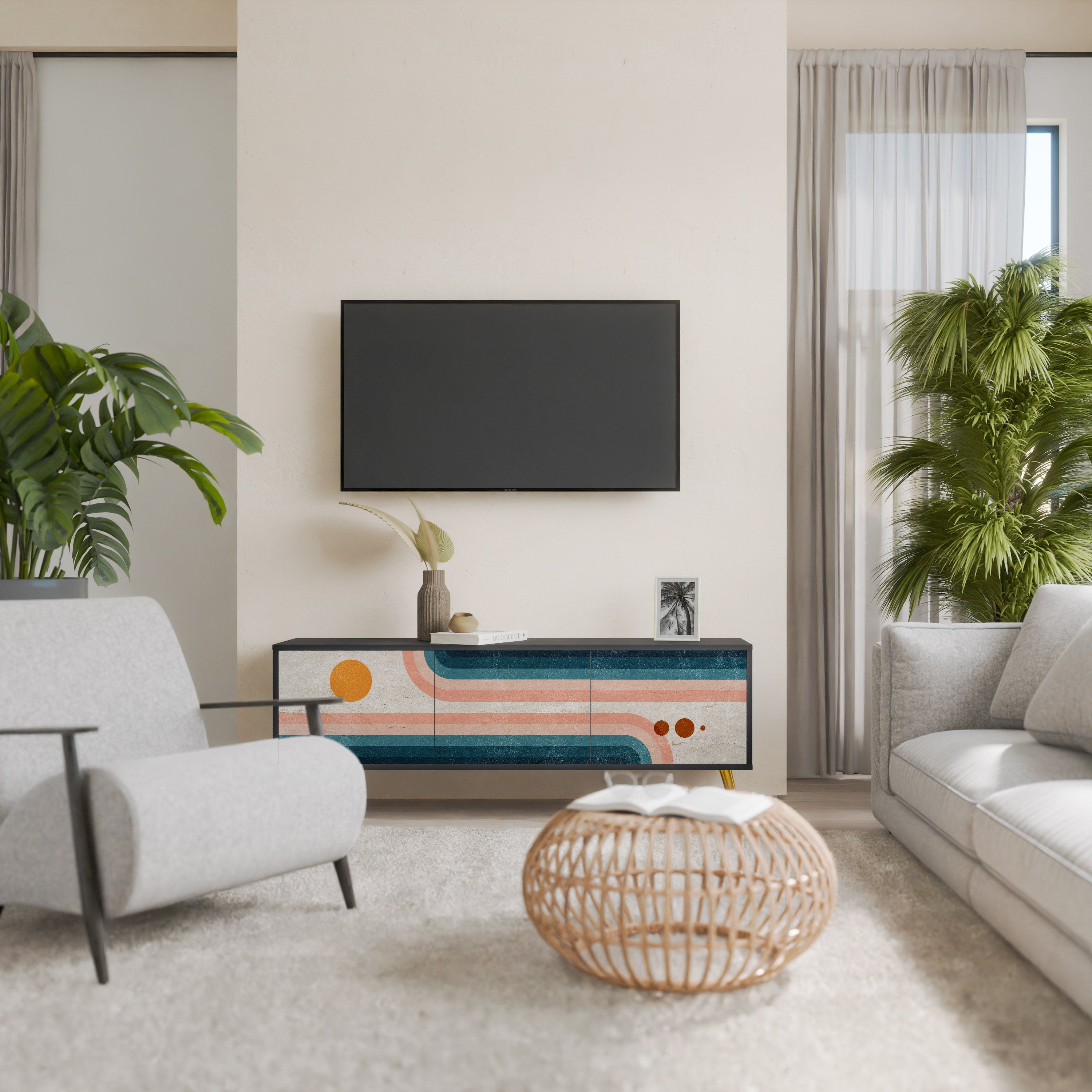 Meuble TV 3 portes TWO HALVES en finition noire